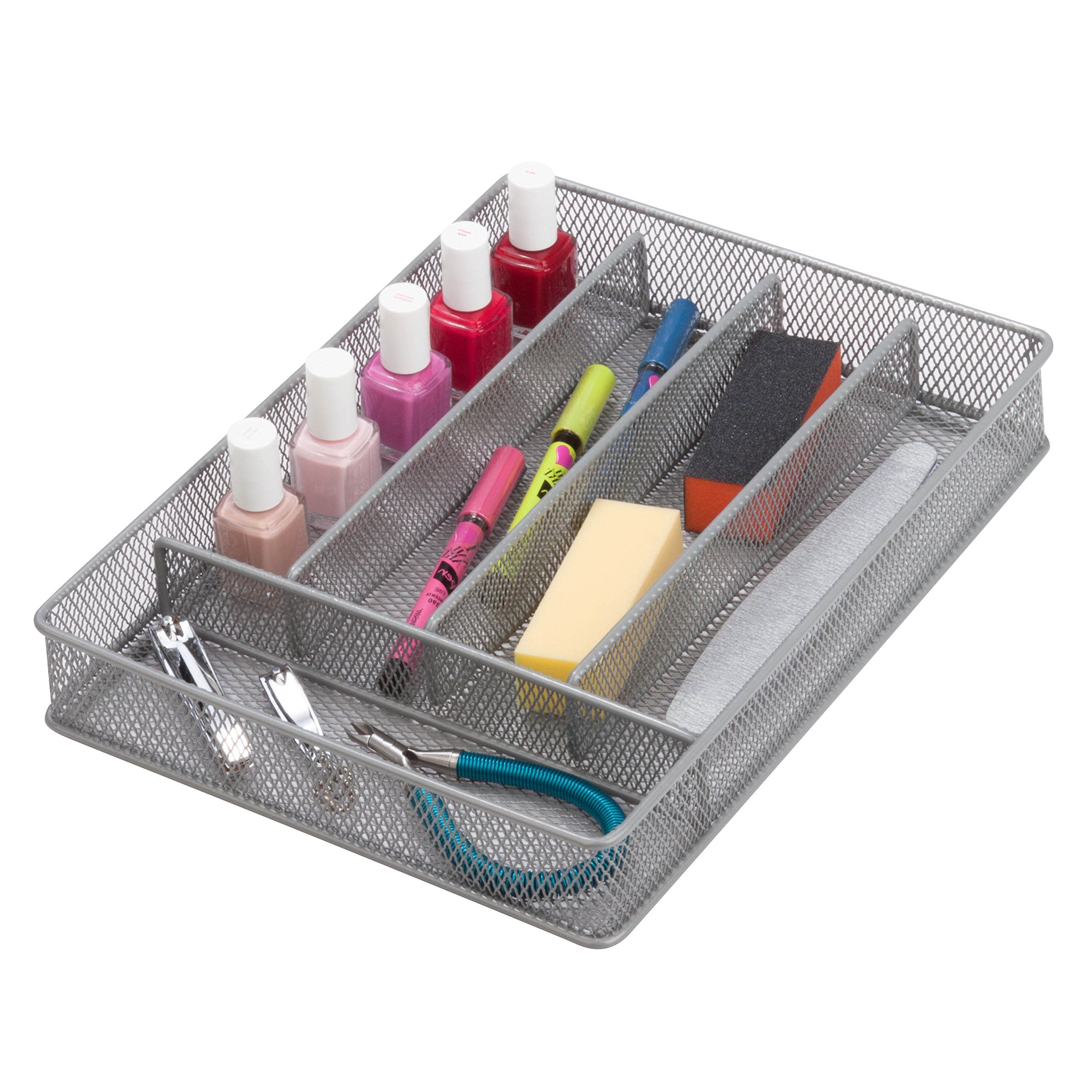 Honey-Can-Do KCH-02154 Steel Mesh 5-Compartment Cutlery Utensil Organizer  Silver Small
