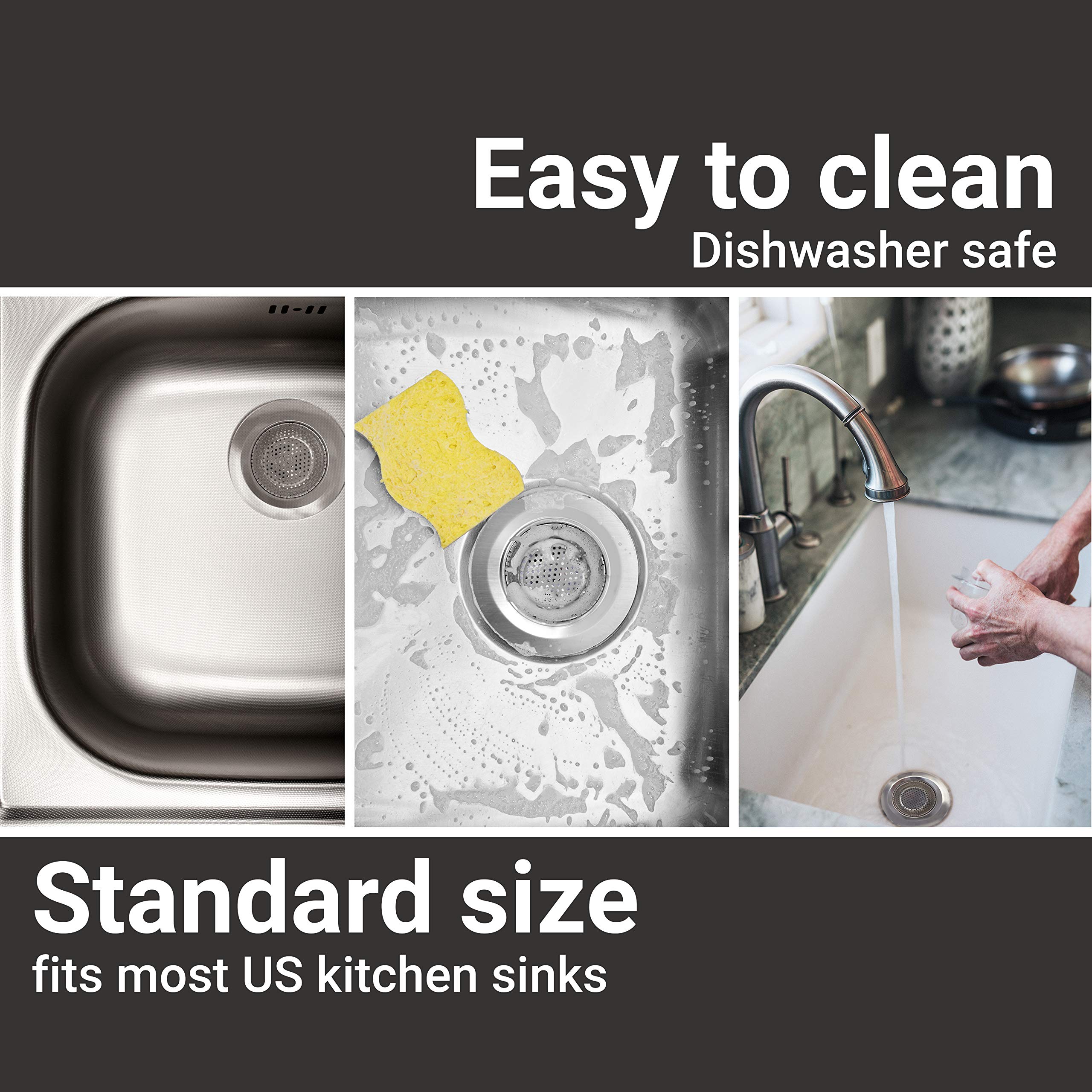 Makerstep 2 Pack of Stainless Steel Sink Drain Strainer Baskets 4.5 Inch Diameter. Kitchen Stopper. for Dishes  Garbage Disposal  Large Wide Rim Prevents Clogged Drains Catcher. Fine Mesh.