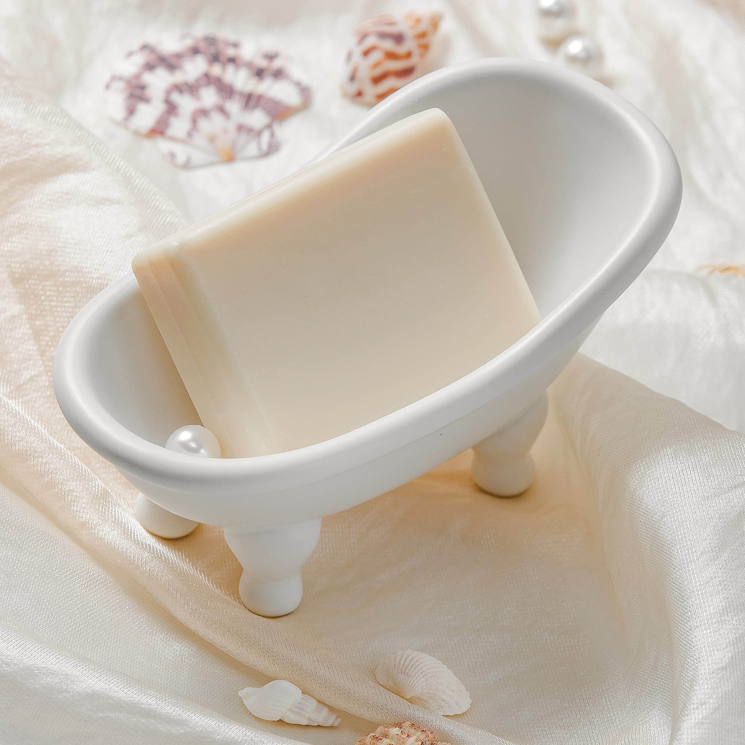 1Piece 5.6'' White Ceramic Mini Bathtub Soap Dish Small Planter Makeup Organizer Container Hamster Bathtub (White)