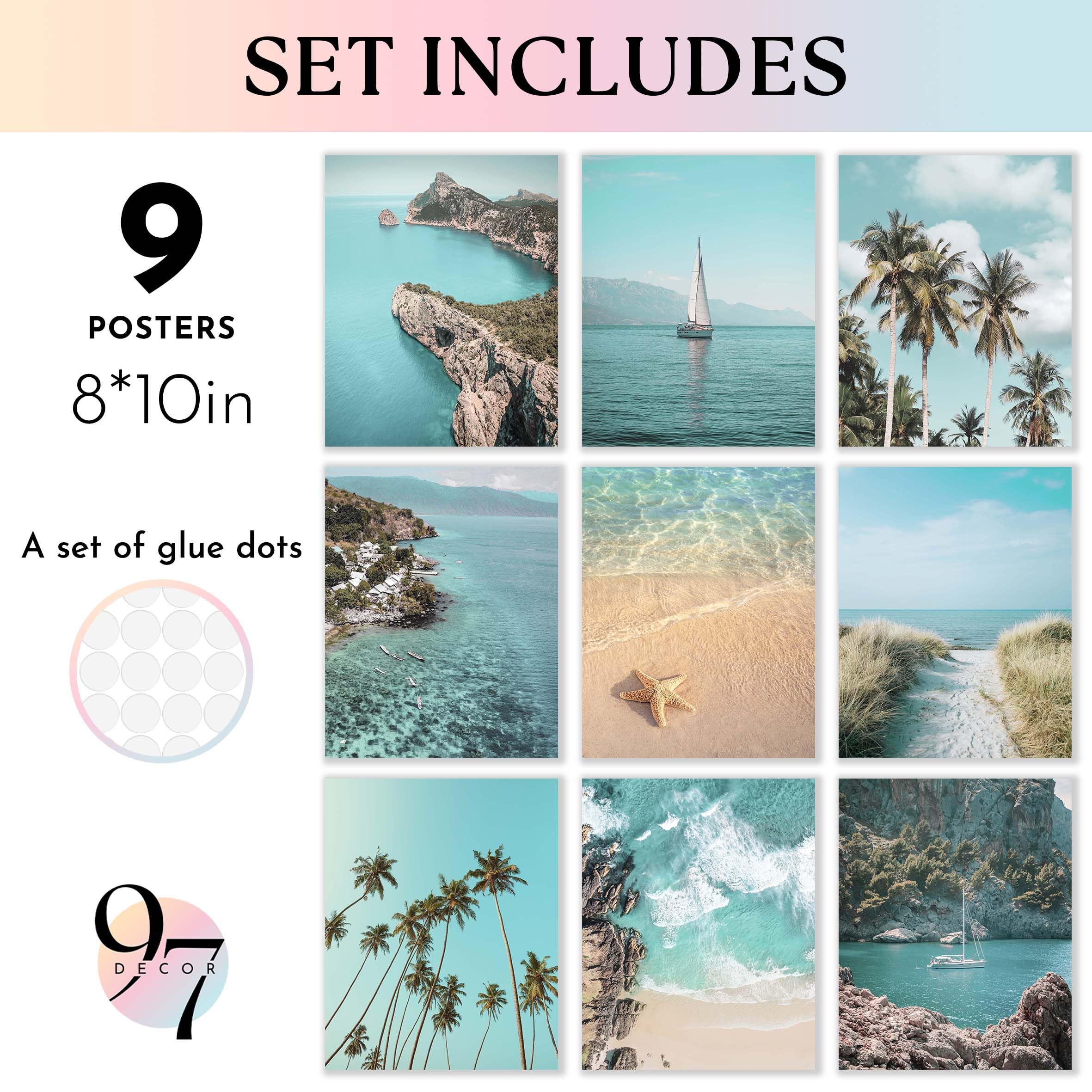 97 Decor Coastal Wall Art Decor - Coastal Posters Beach Pictures  Ocean Beach Prints Wall Art  Summer Tropical Artwork Coastal  Palm Tree Beachy Photos for Teen Girls Room (8x10 UNFRAMED)