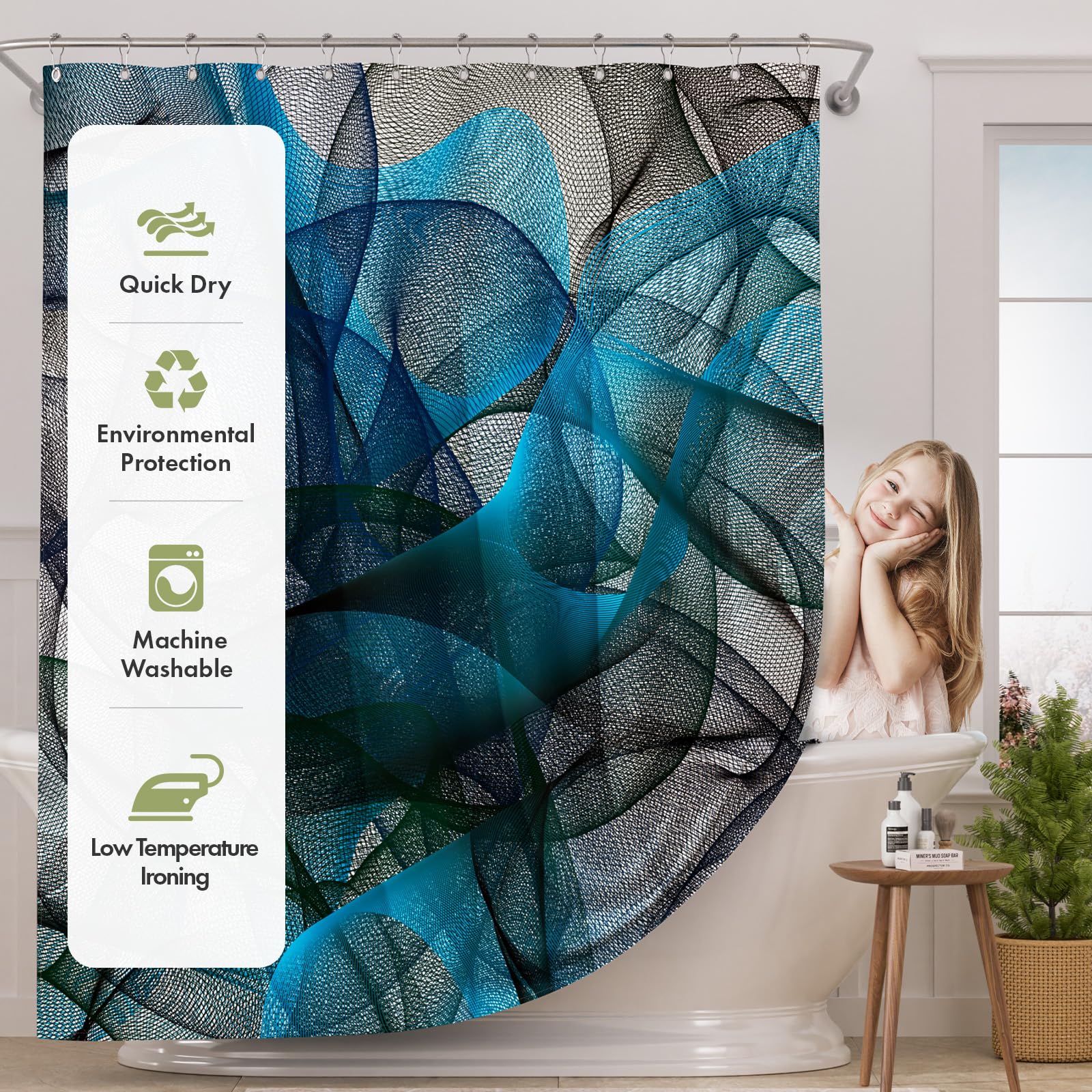 AmazerBath Shower Curtain Blue  Abstract Black Striped Cloth Shower Curtain Sets with 12 Shower Curtain Hooks  Luxury Rustic Fabric Washable Shower Curtain for Bathroom Home Decor  72x72 Inches