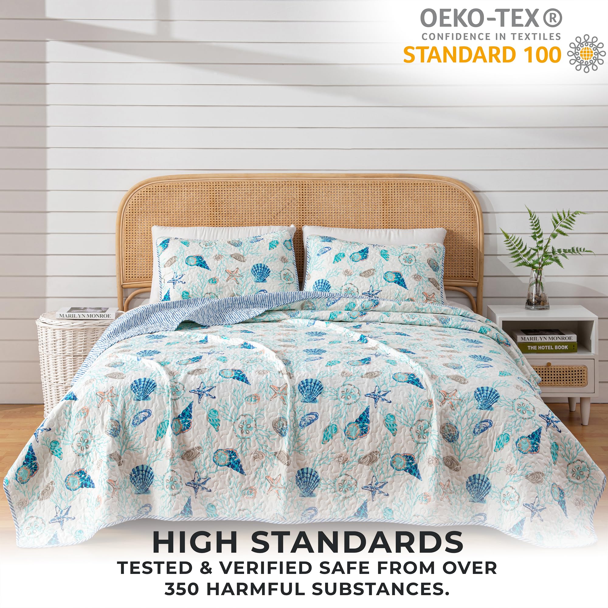 Great Bay Home 3-Piece King Reversible Lightweight Coastal Quilt Comforter With 2 Shams  All-Season, Modern, Beach Bedspreads  B