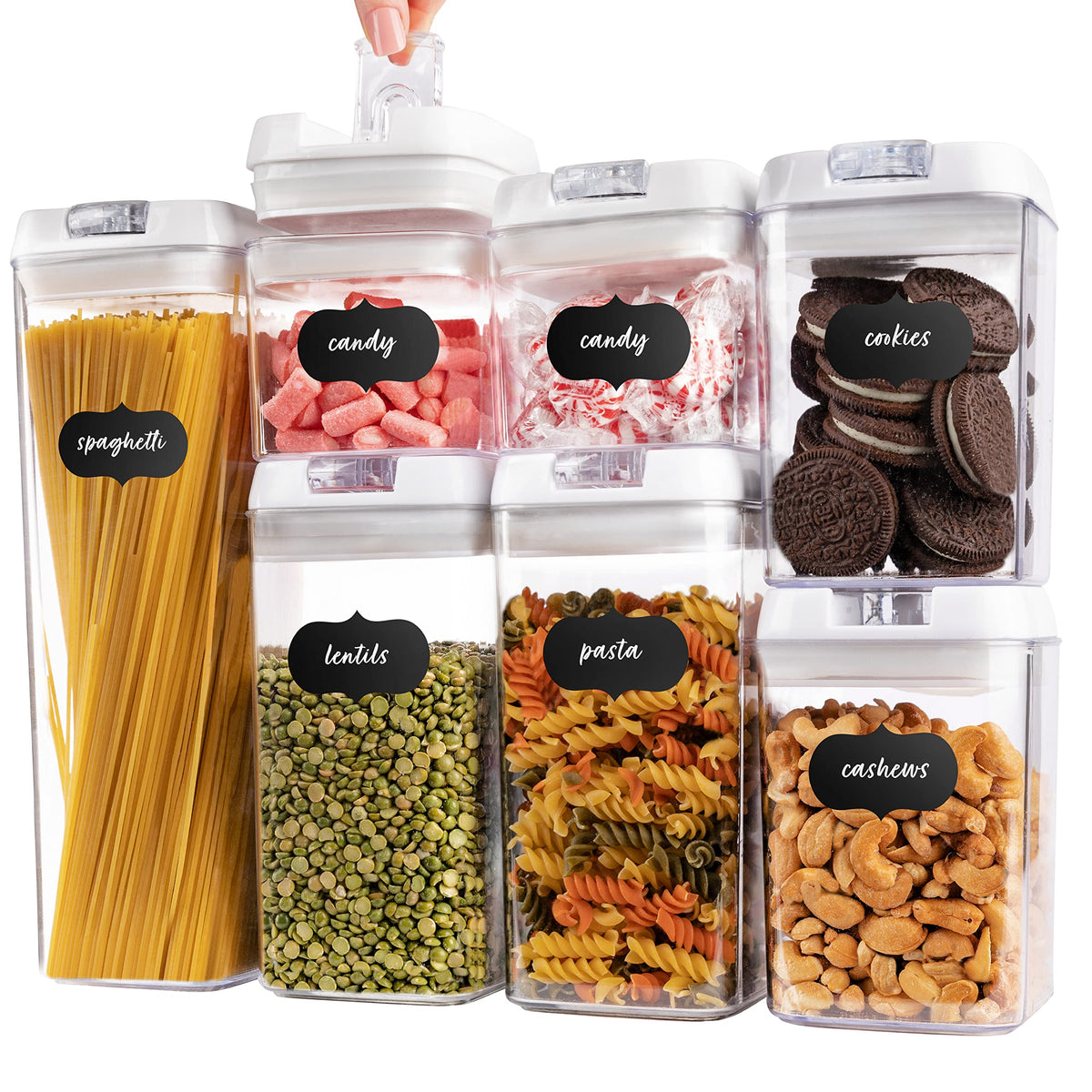 Oizeir Airtight Food Storage Containers, Clear Plastic, Lid Lock, Reusable Stickers, Various Sizes, Bpa Free, Perfect Dry Food S