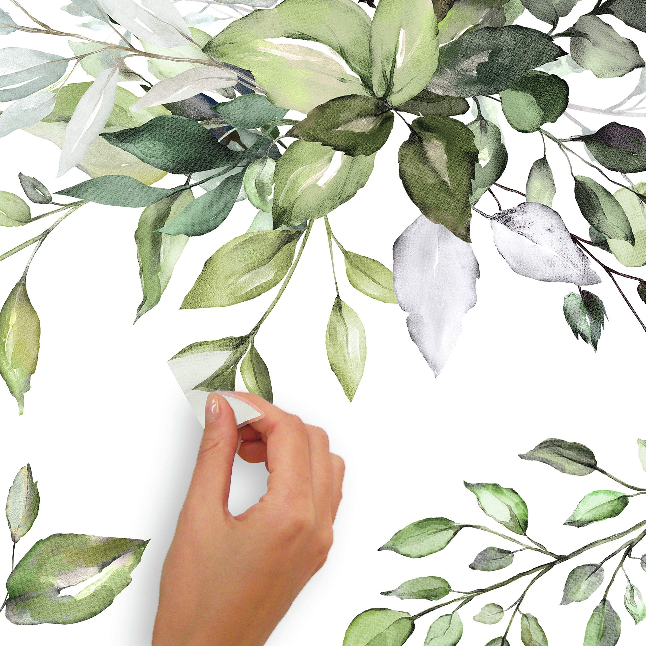 RoomMates Watercolor Floral Wall Decals, Vinyl, Green & Cream, Model RMK4711GM, Peel and Stick Decor
