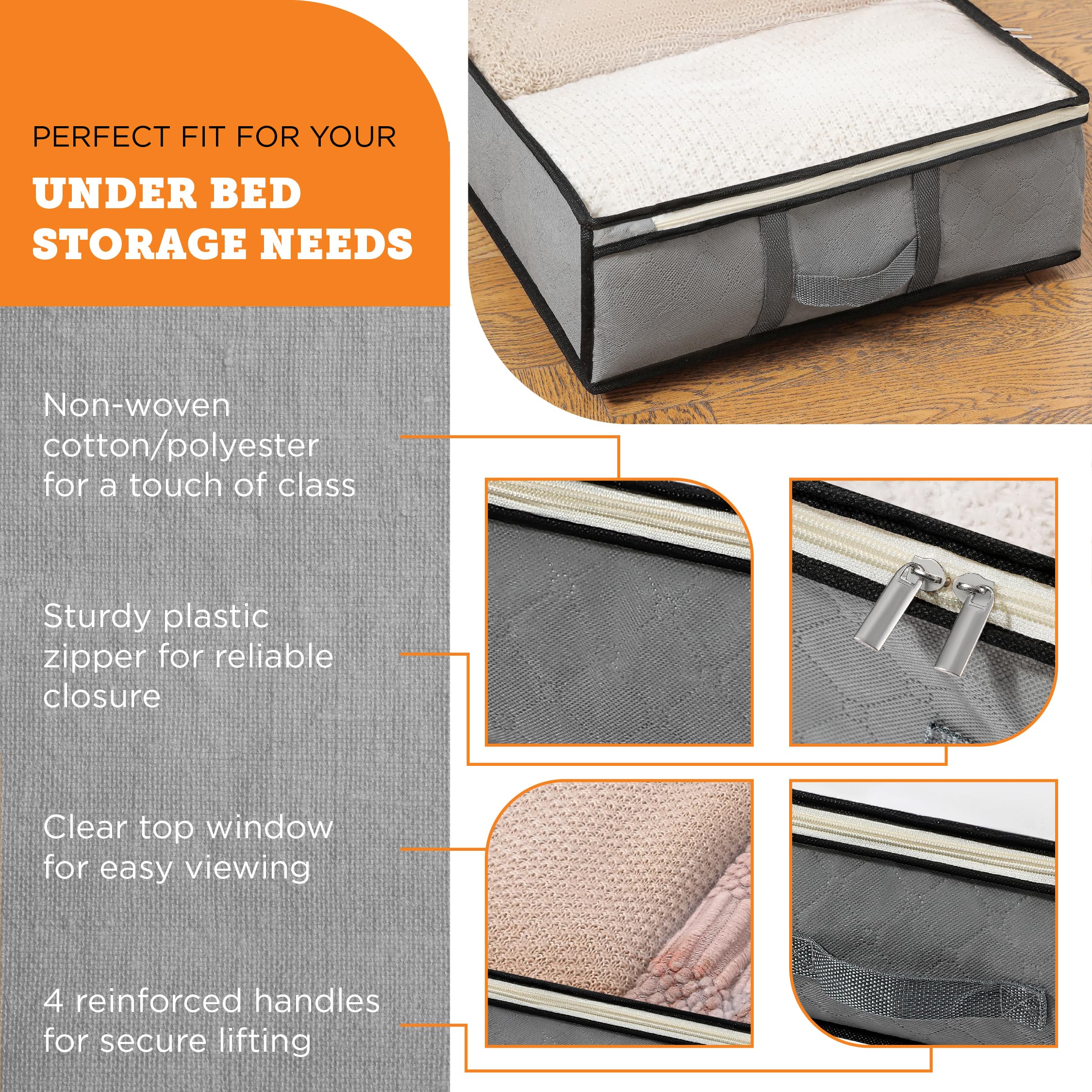 storageLAB Under Bed Storage Containers - 2 Pack Soft-sided Foldable Fabric Closet Organizer with Clear Top, Sturdy Handles - 7L