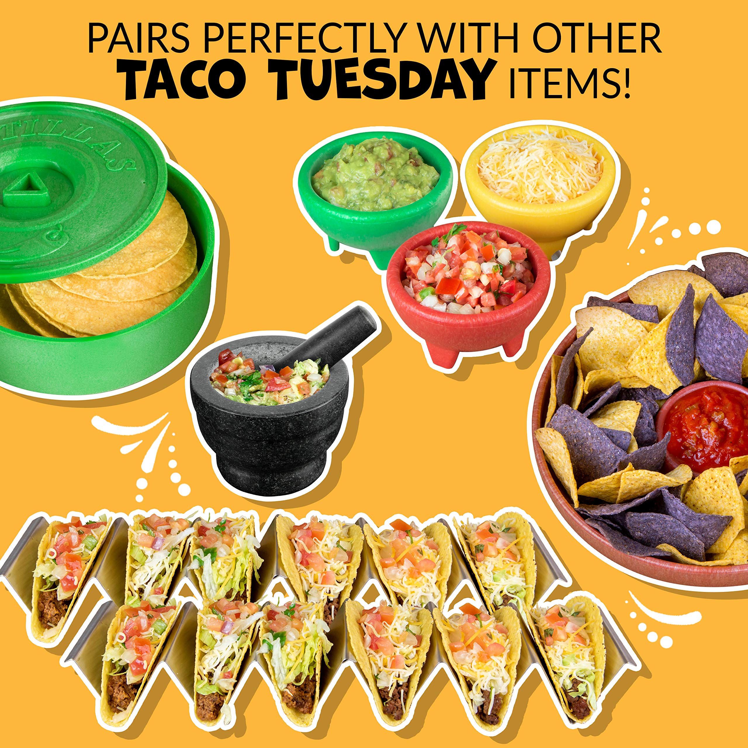 Nostalgia Taco Tuesday 10-Inch Tortilla Chip & Salsa Bowl, Perfect For Potato Chips, Pretzels, Veggies, Ranch, Guacamole, Dips,