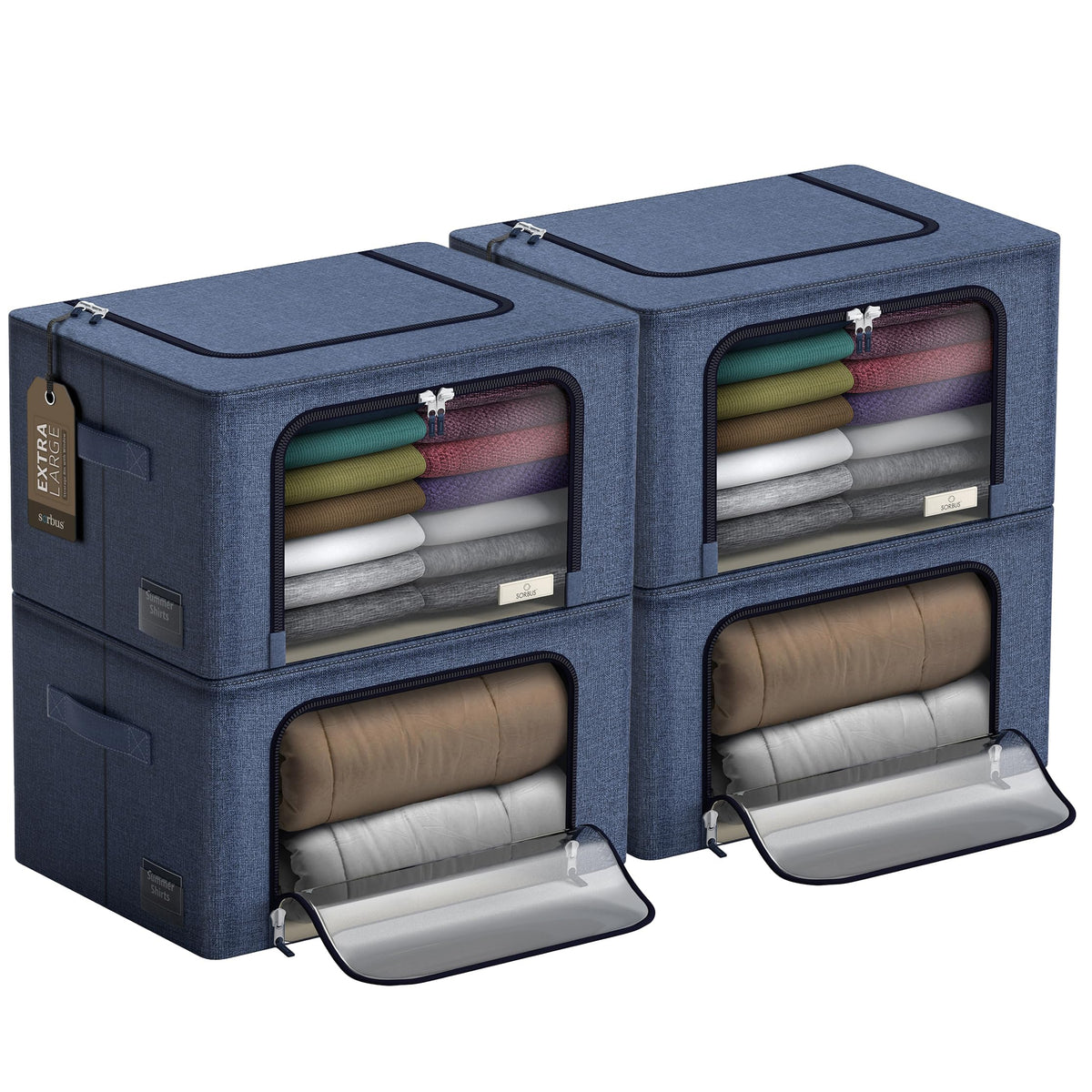 Sorbus Jumbo Storage Bins with Metal Frame - Oxford Fabric Storage Containers with Large Clear Window & Carry Handles - Stackabl