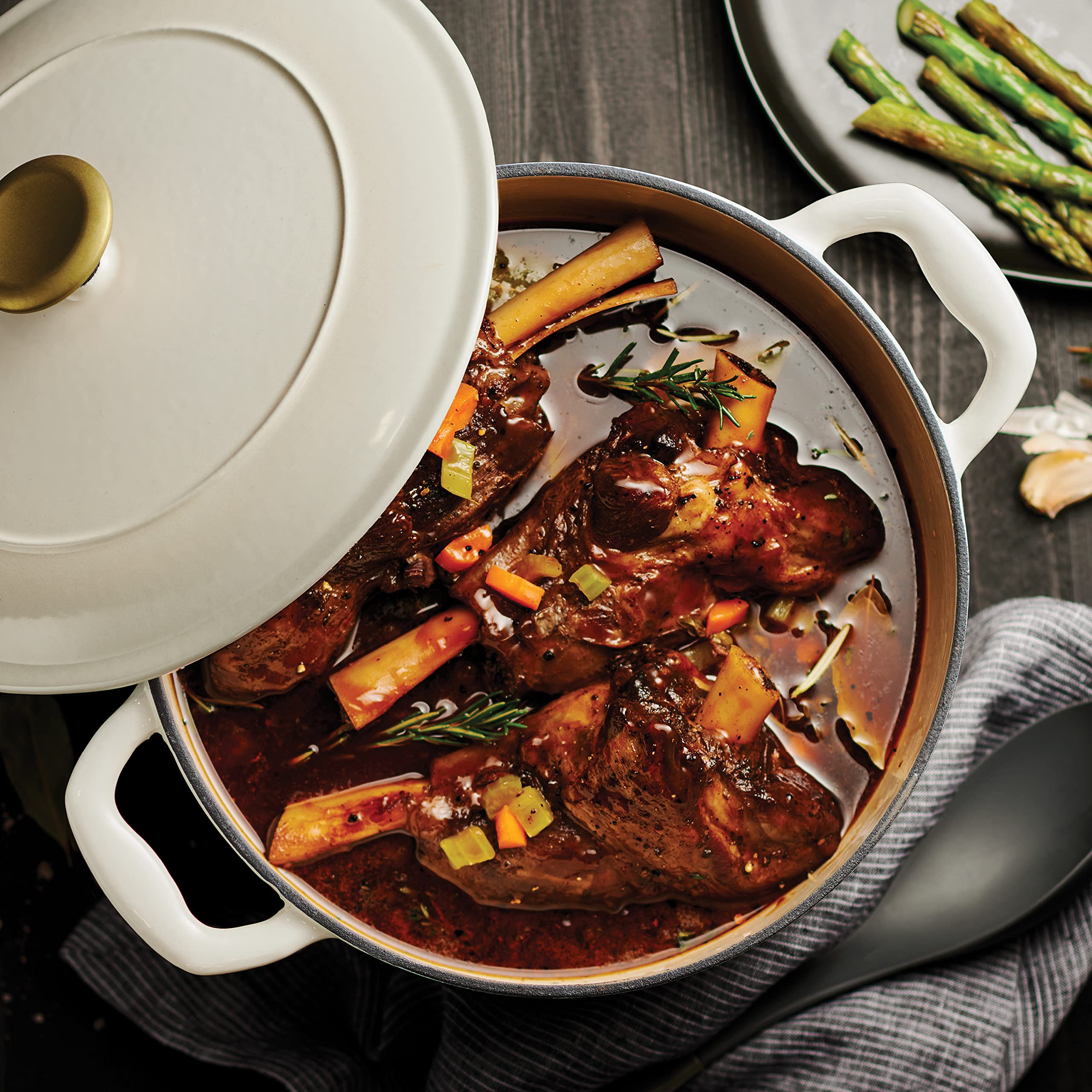 Tramontina Dutch Oven Cast Iron 5.5 Qt Latte With Gold Stainless Steel Knob, 80131/085Ds