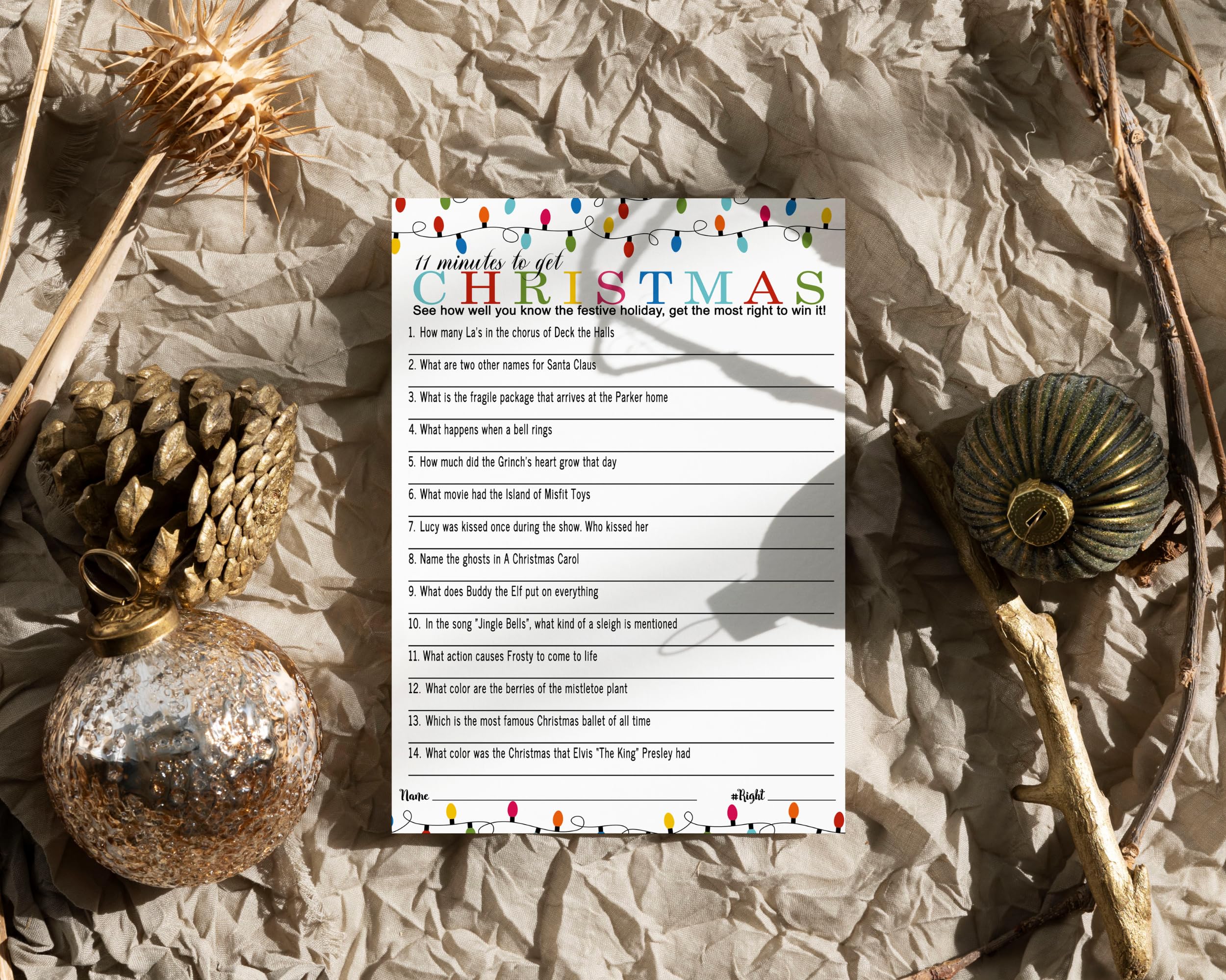 Festive Lights Christmas Trivia Game Party Activity For Adults, Office, Groups, Holiday Movie And Song Questions Thanksgiving, 2