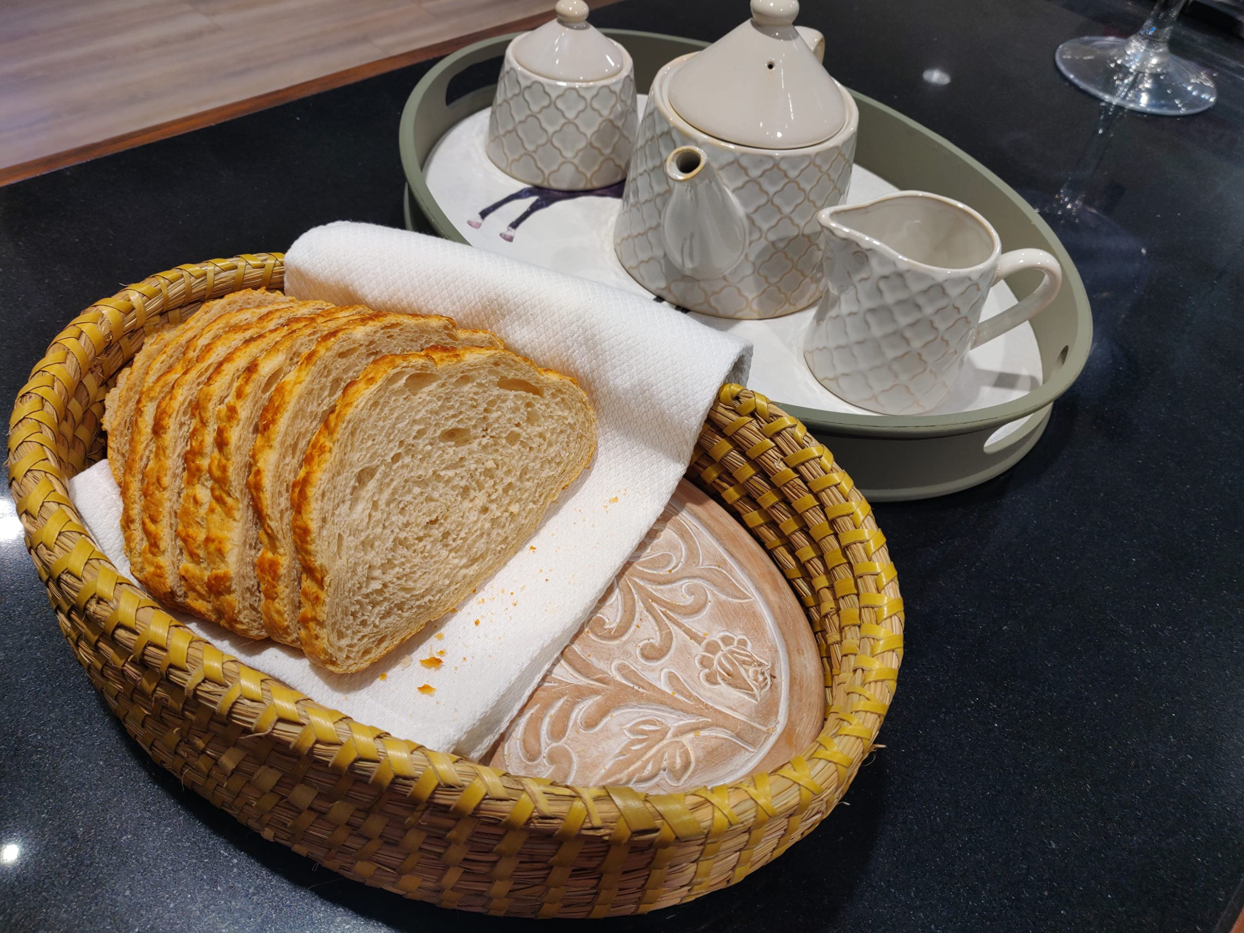 Bread Basket With Warming Stone - Bread Warmer Baskets For Serving Tortilla Warmer, Sourdough Gift For Bakers, House Warming Gif