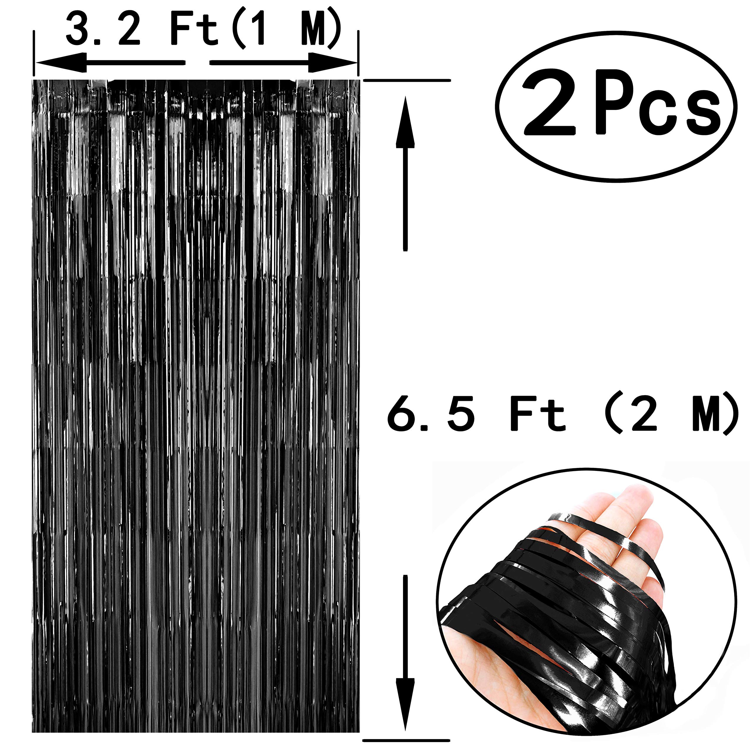 Black Gold Party Tinsel Foil Fringe Curtains - Bachelorette Wedding Graduation New Years Wild One 1920S Birthday Baby Shower Par