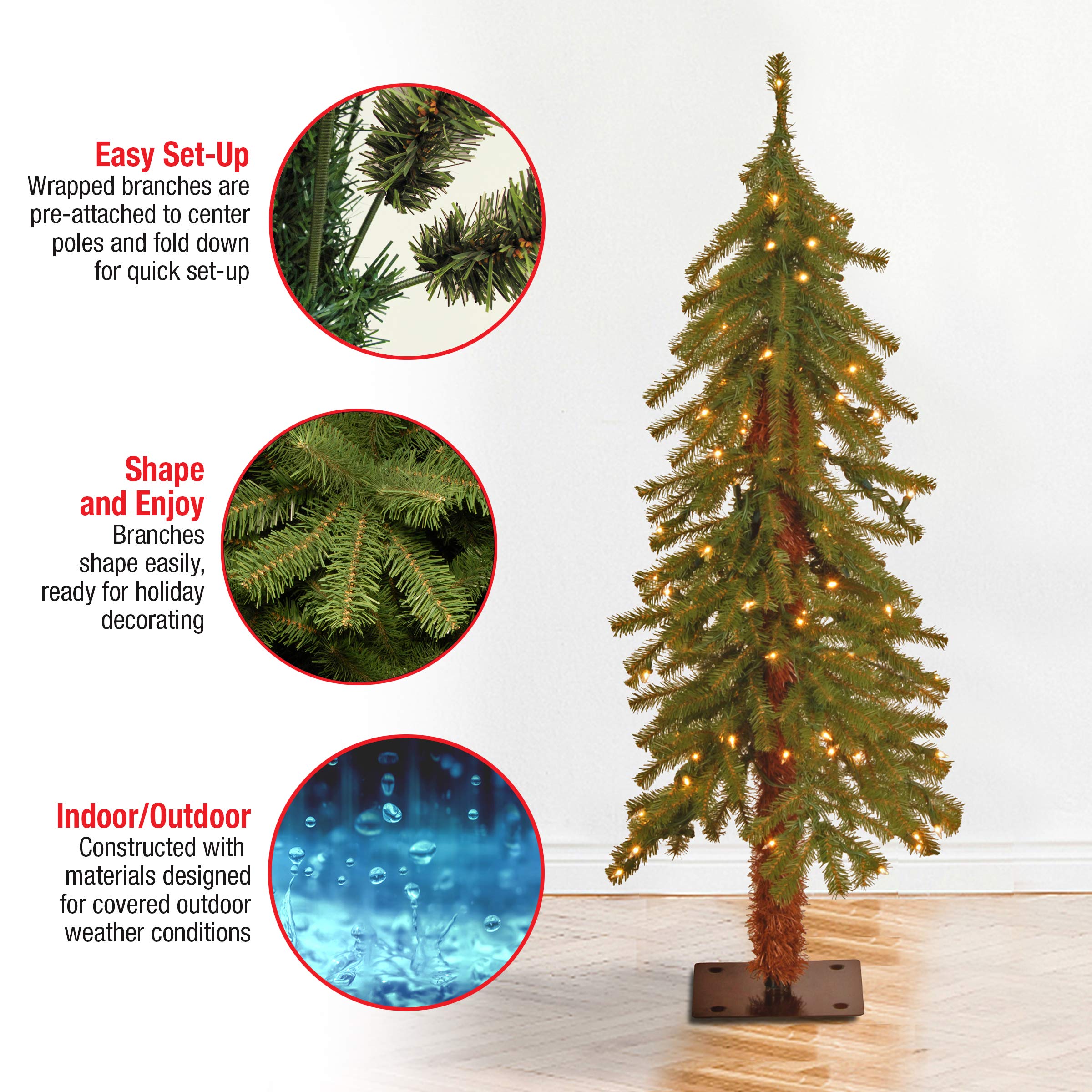 National Tree Company 3 ft Pre-Lit Hickory Cedar Mini Artificial Christmas Tree, 50 Clear Lights, 139 Tips, Metal Plate Base, Gr