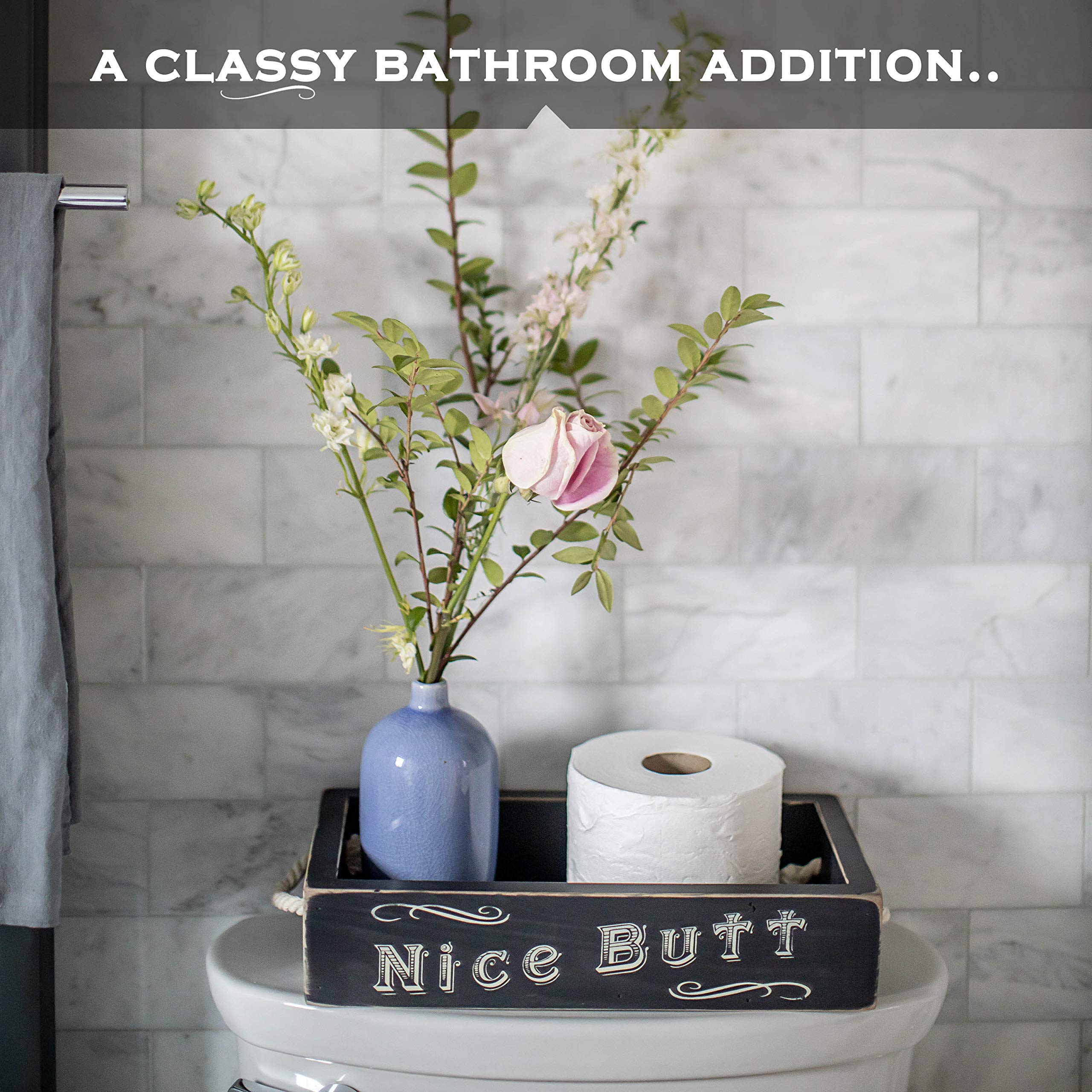 Nice Butt Bathroom Decor Box, One Box With Print On 2 Sides Farmhouse Nice Butt Toilet Paper Holder, Back Of Toilet Decor Funny