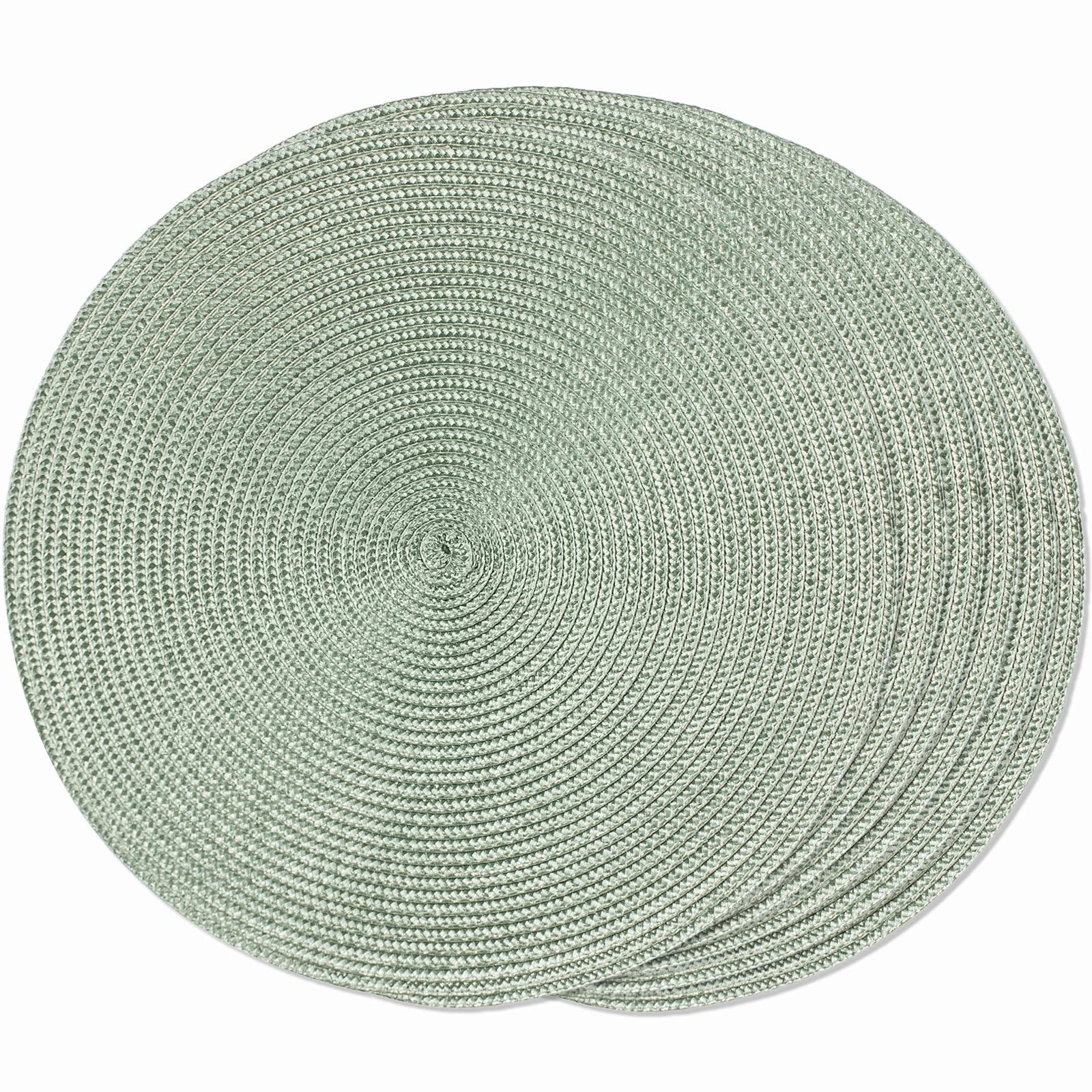 Funwheat Round Braided Placemats Set Of 6 Place Mats For Dining Tables Woven Washable Non-Slip Table Mats 15 Inch(Fog Green, 6Pc