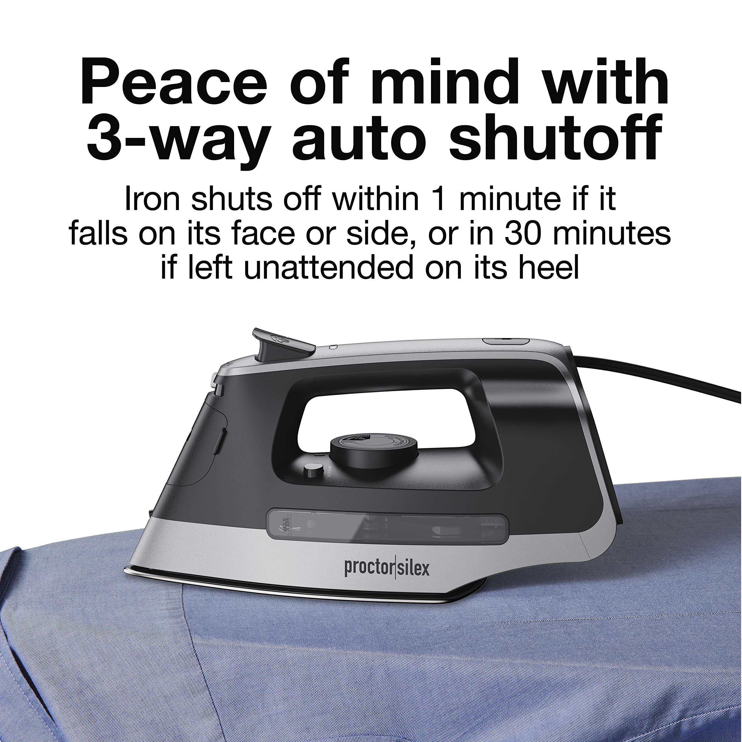Proctor Silex Steam Iron For Clothes With Durable Stainless Steel Soleplate, 1500 Watts, 8 Retractable Cord, 3-Way Auto Shutoff,