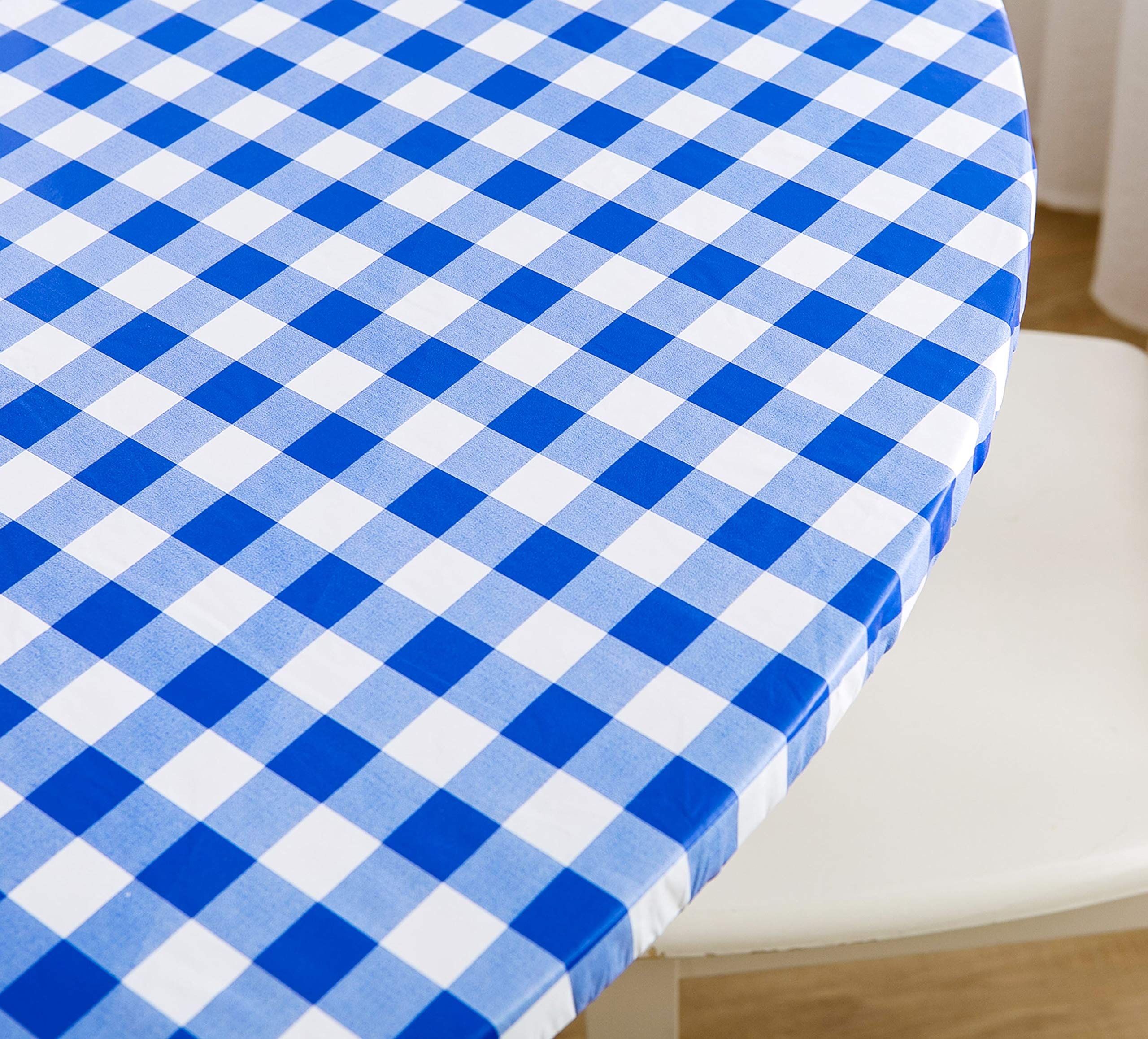 Rally Home Goods Indoor Outdoor Patio Round Fitted Vinyl Tablecloth, Flannel Backing, Elastic Edge, Waterproof Wipeable Cover, B