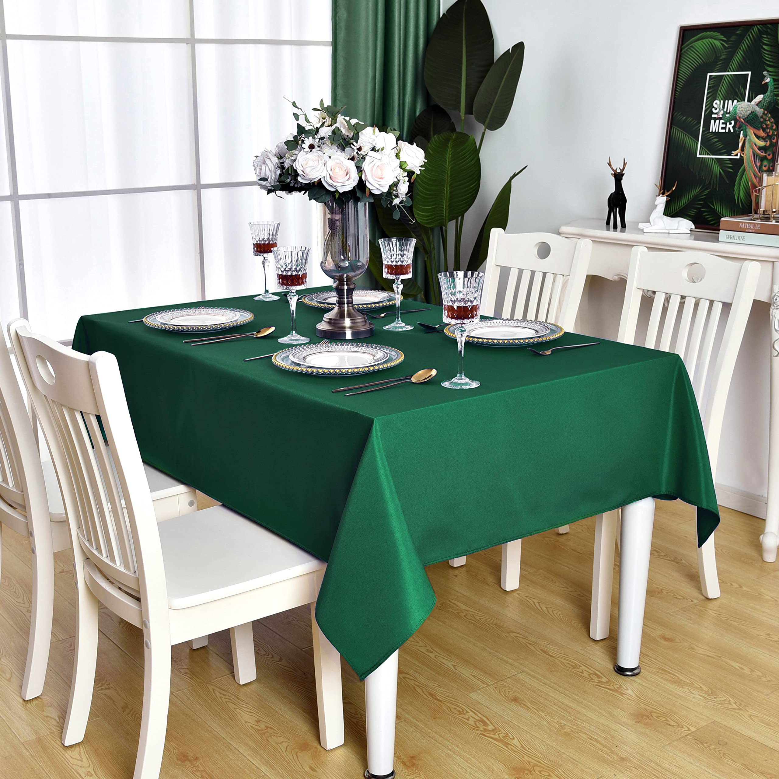 Kaipho Green Square Tablecloth Waterproof Stain Resistant Wrinkle Free Table Cloth 210Gsm Polyester Wipeable Table Cover For Par