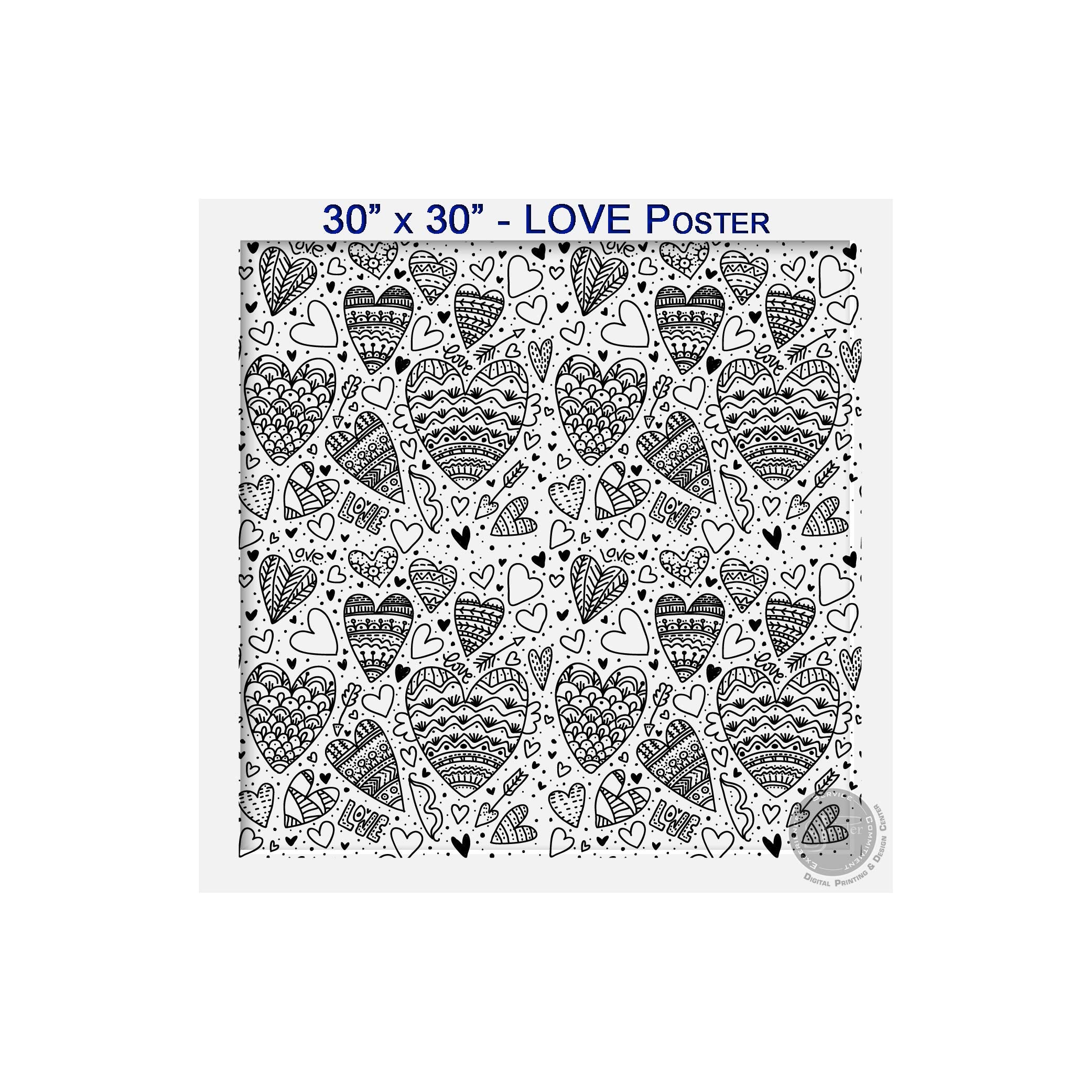 SJPRINTER Giant Coloring Poster for Kids and Adults - Great for Care Facilities  Schools  Group and Family Activities (Square Love  30'' x 30'')