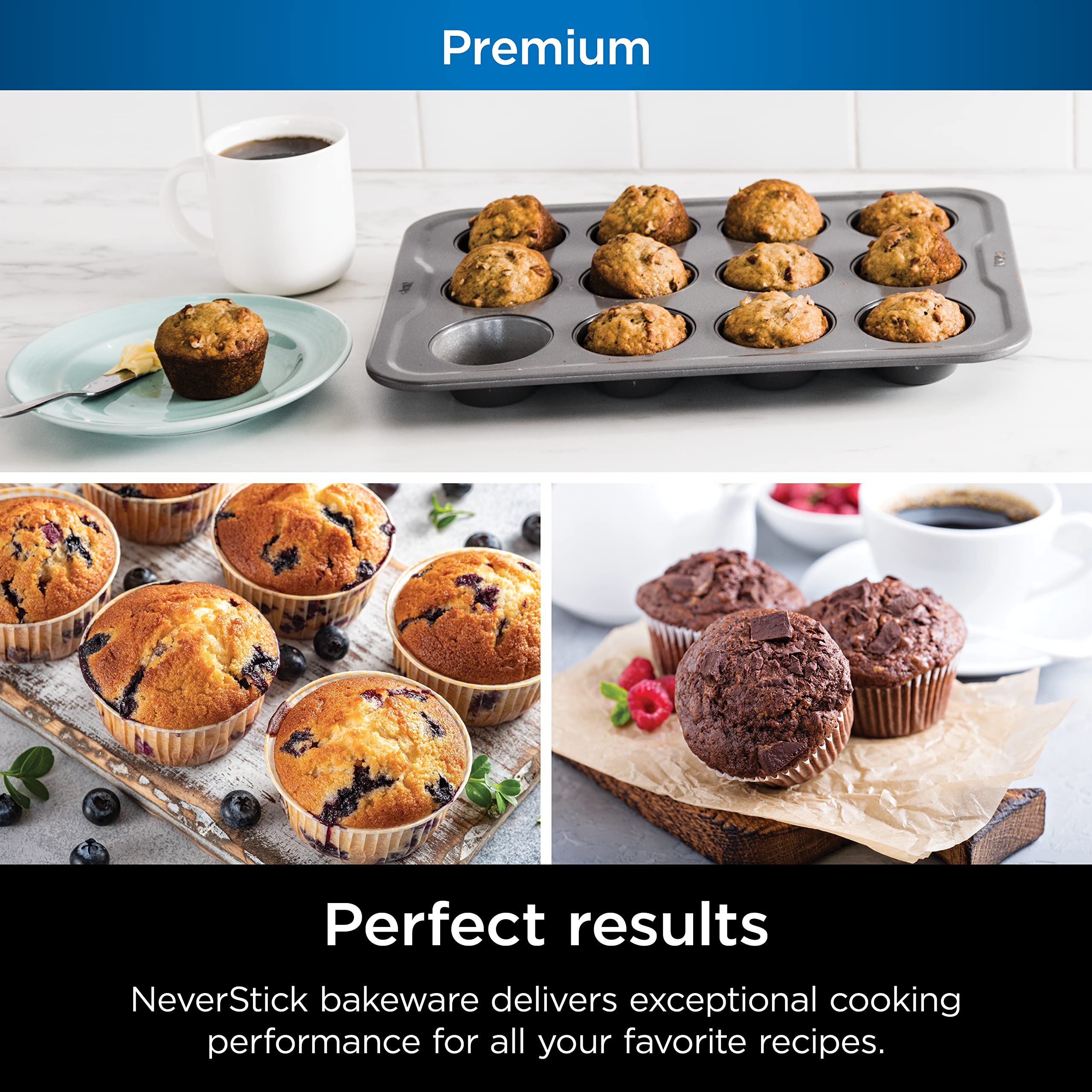 Ninja B30212 Foodi Neverstick Premium 12 Cup Muffin Pan, Nonstick, Oven Safe Up To 500F, Dishwasher Safe, Grey