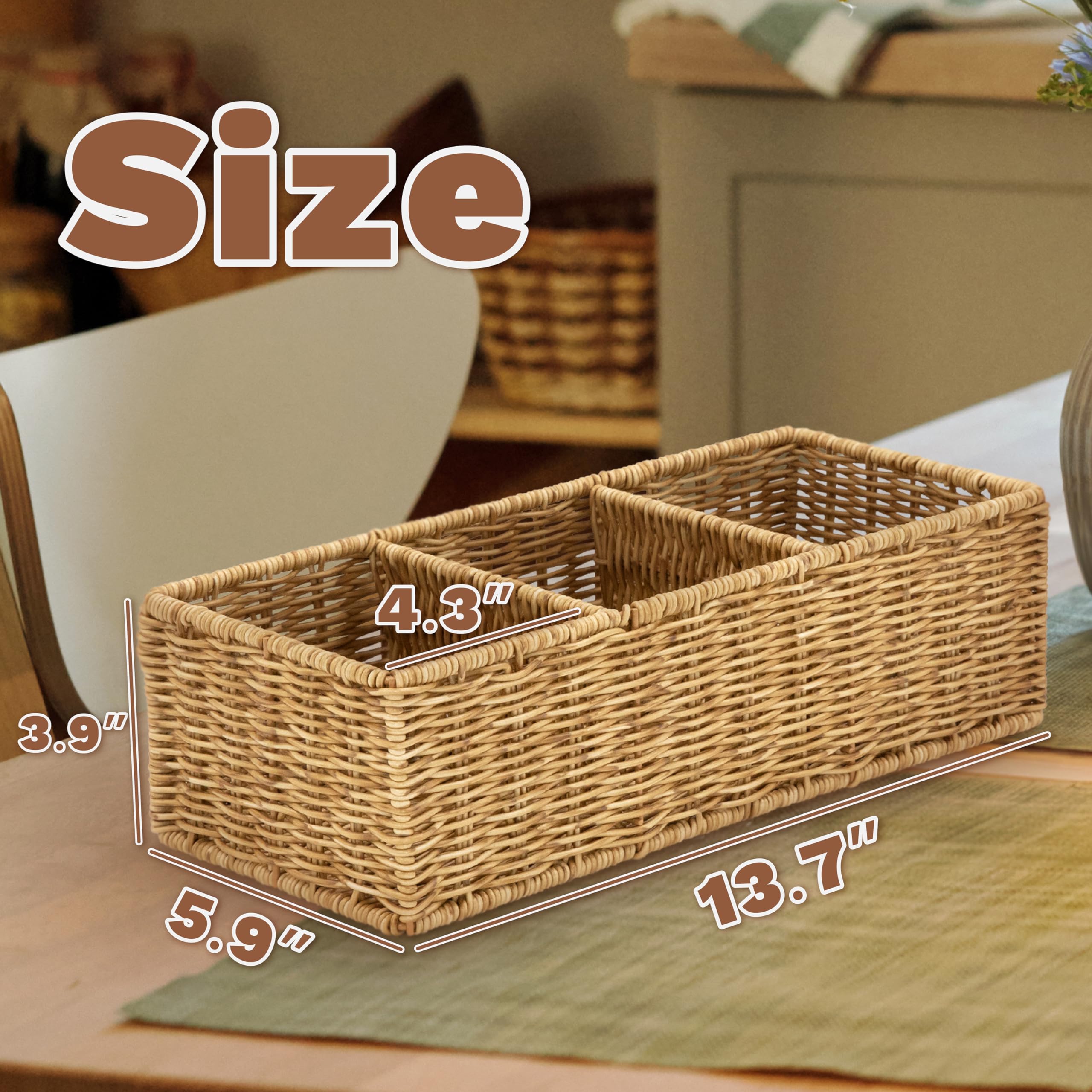 Myhomebody Wicker Basket With 3 Compartments, Woven Baskets For Organizing, Storage Basket, Toilet Tank Basket, Bathroom Counter