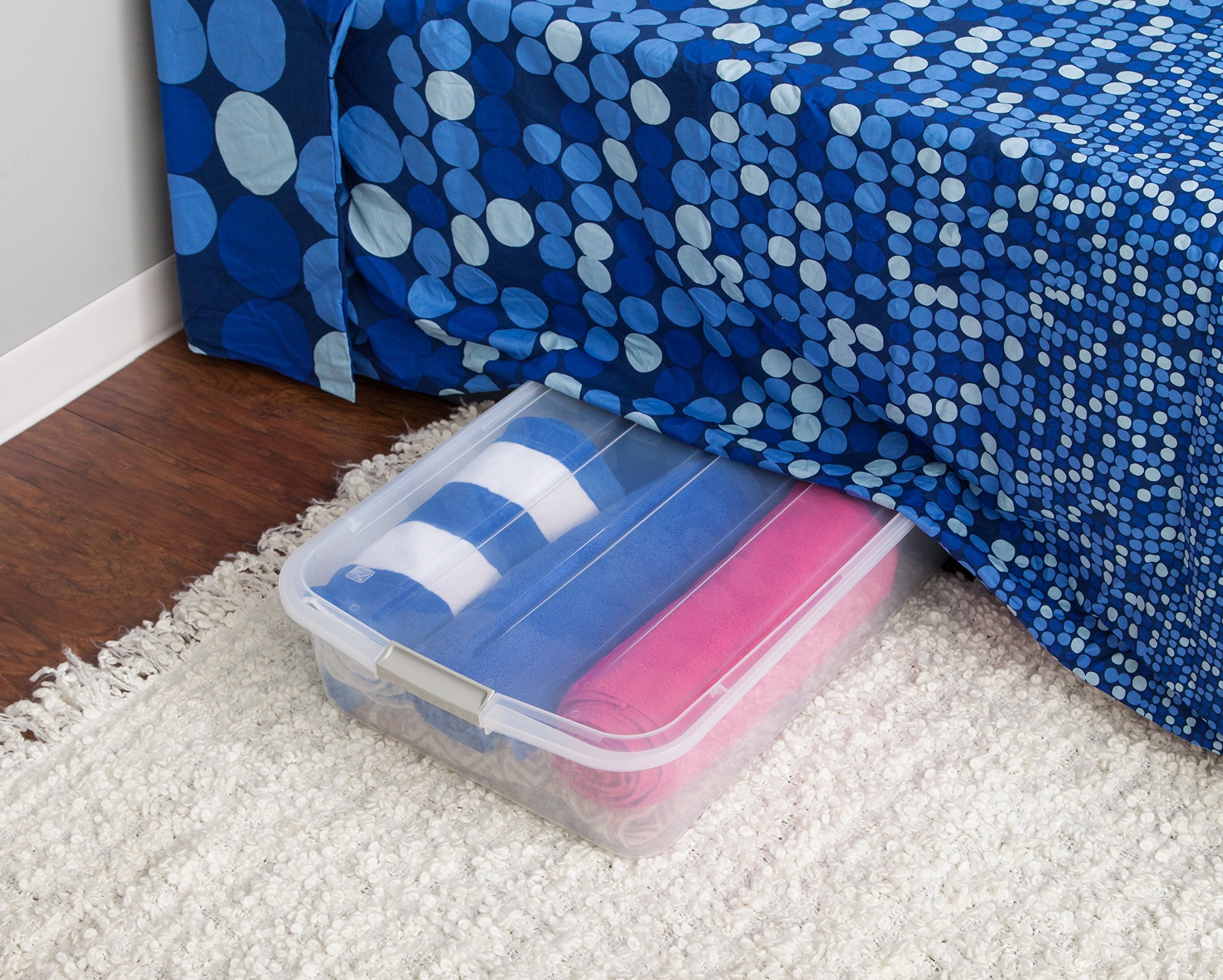 IRIS USA 50 Qt Plastic Under Bed Storage Bin with Lids and Durable Buckles, Multi-Purpose Container Box for Clothes, Shoes, and