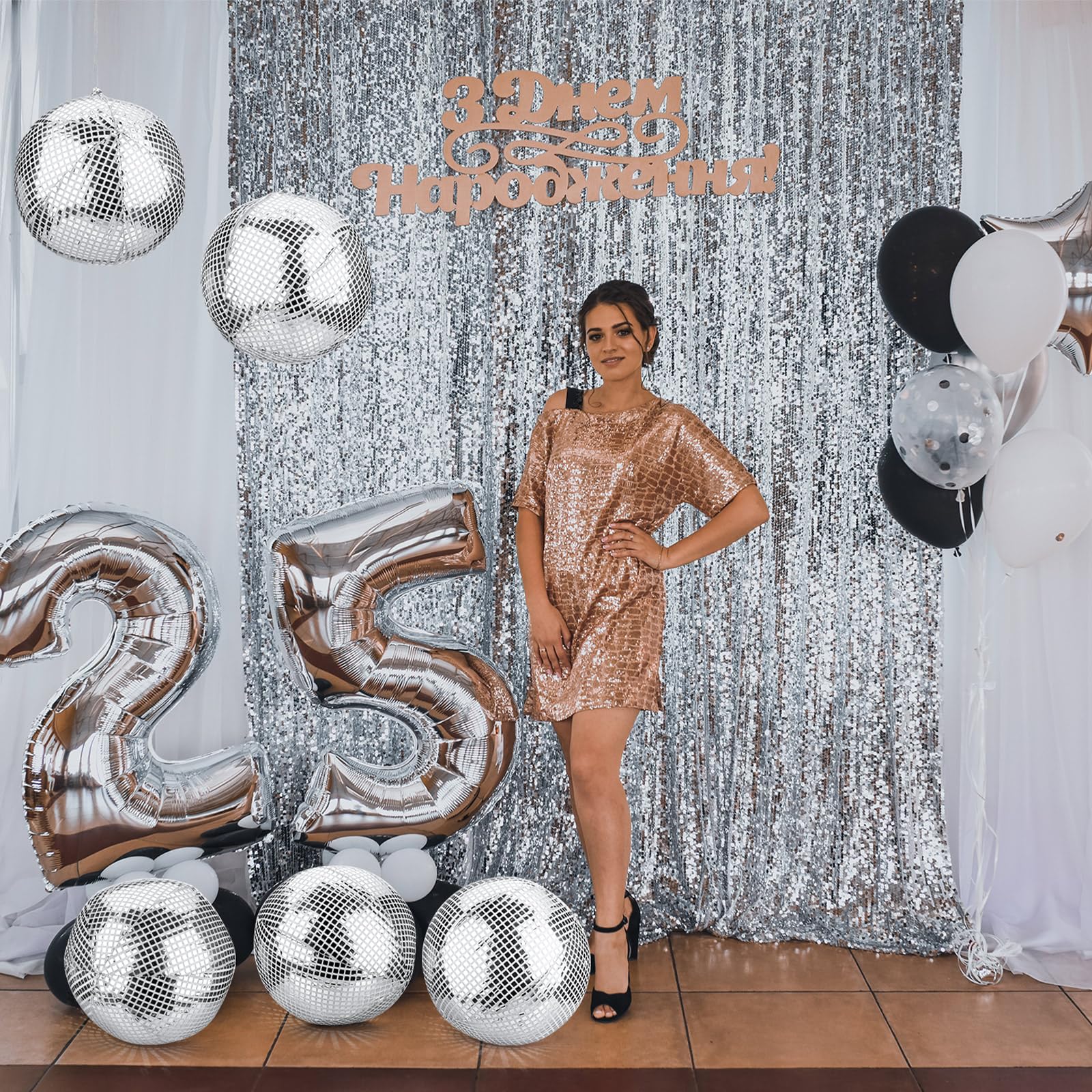 HyDren 8 Set Inflatable Disco Ball with Cover Foldable Hanging Mirror Disco Ornaments for Christmas Wedding Birthday Baby Shower