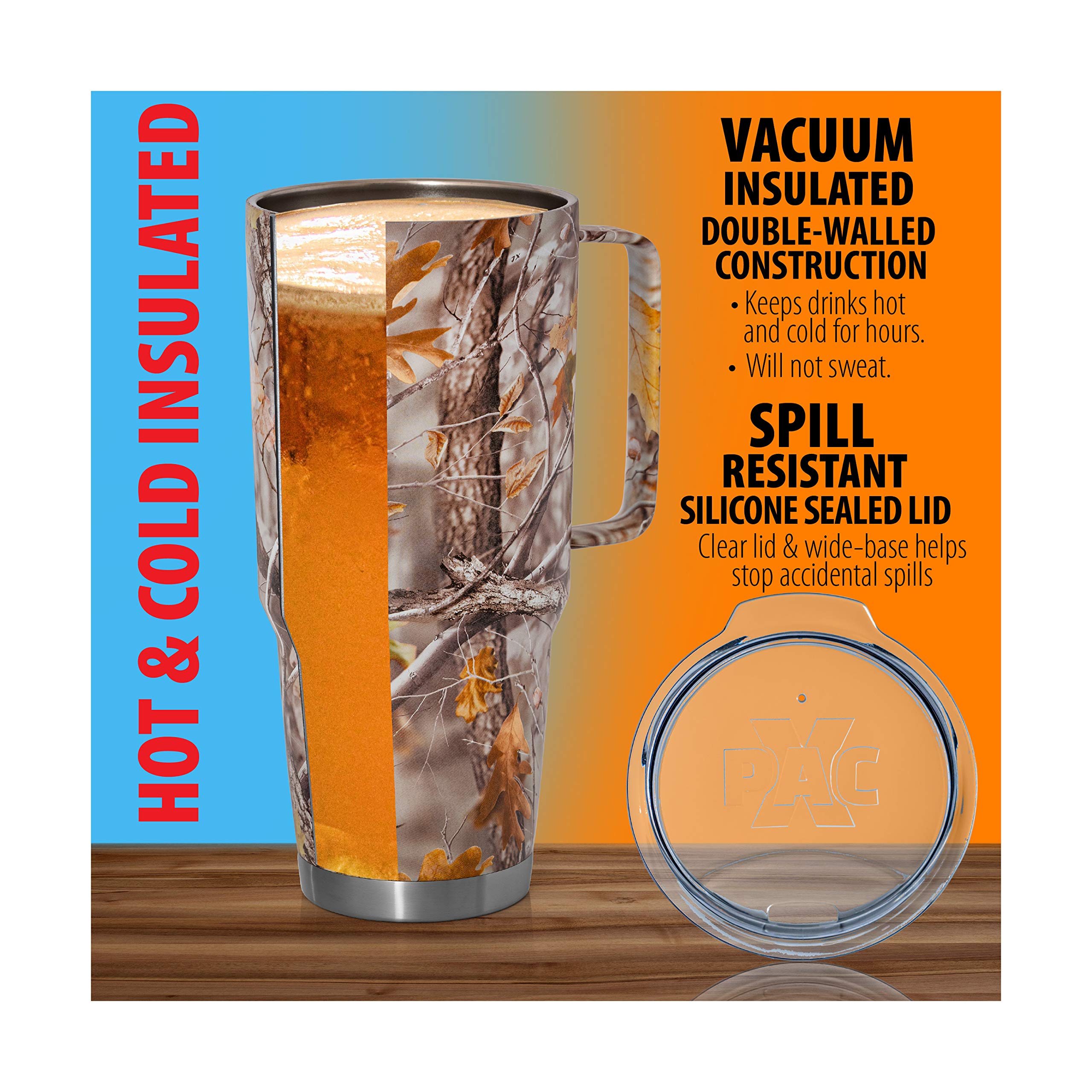 Maxam Xpac 64 Ounce Double Vacuum Wall Stainless Steel Tumbler With Lid, Stainless Steel With Handle, Camo, Fits In A 4 Inch Wid