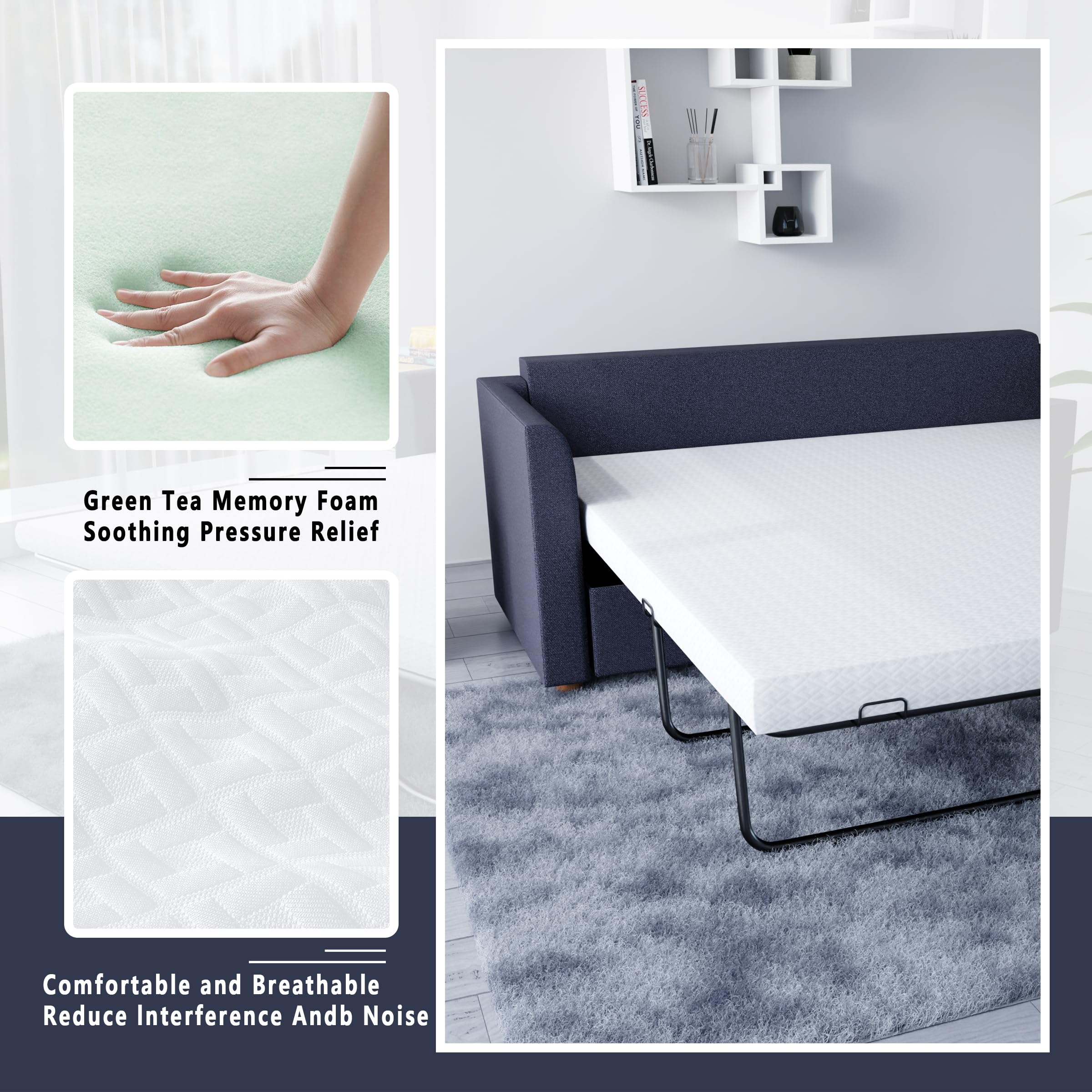 Wilzealan 4 Inch Memory Foam Replacement Mattress For Sleeper Sofa And Couch Beds,Twin Size,Certipur-Us Certified,Washable Cover