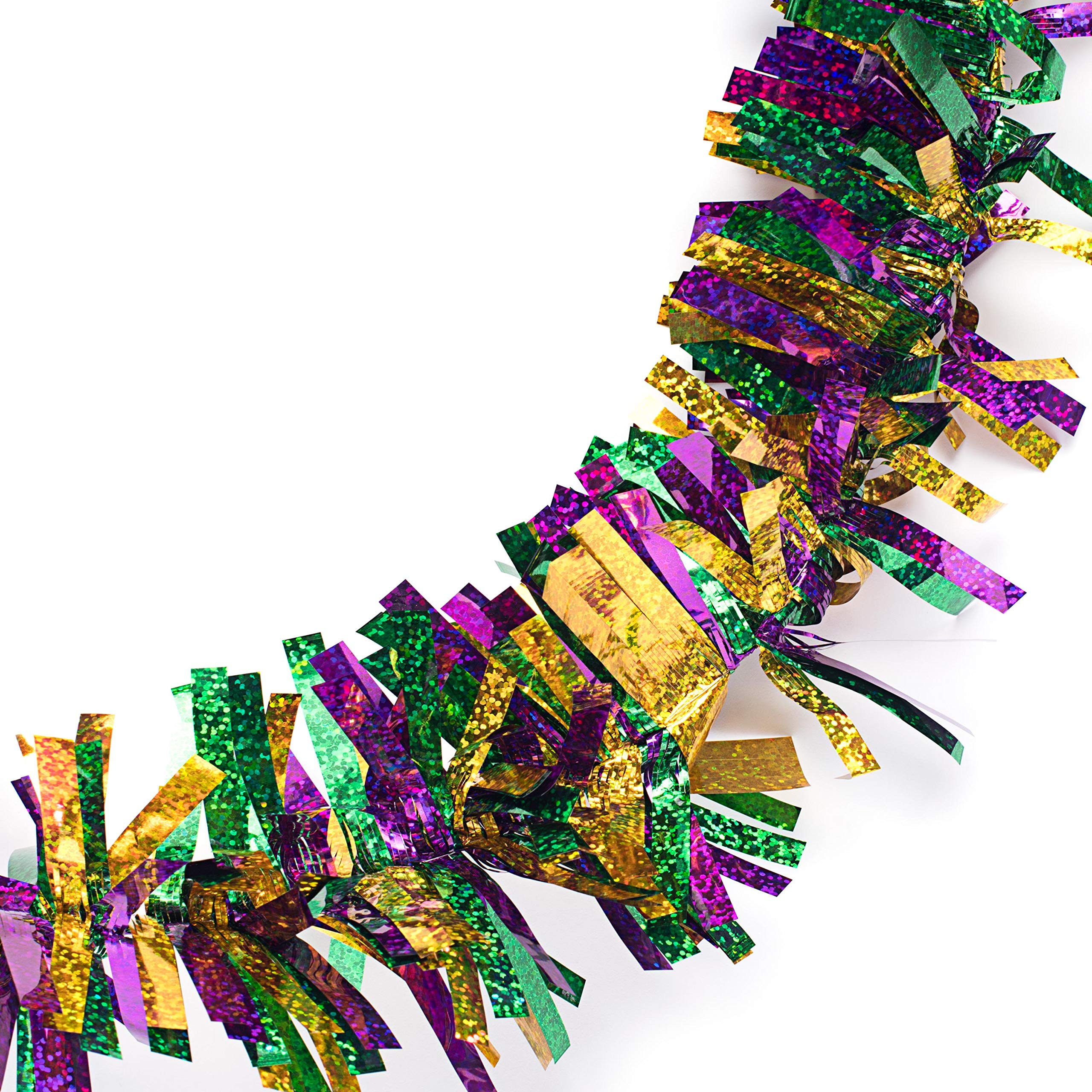 Anderson'S Three-Color Iridescent Shimmer/Glitter Sparkle Garland, Purple, Green, Gold - 4 Inches Wide X 25 Feet Long, Parade Fl