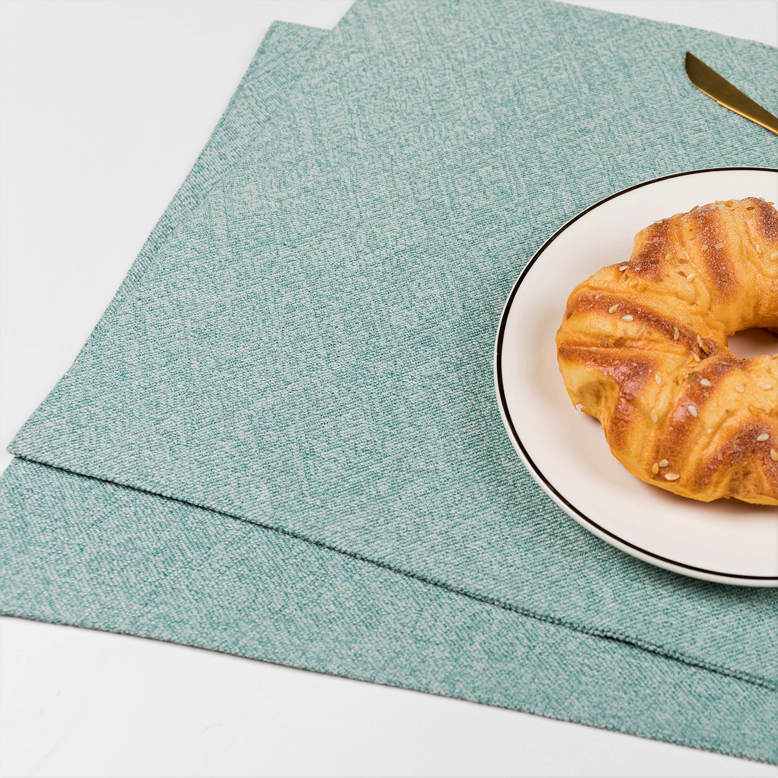 Teal Fabric Placemats Set Of 6 - Spring Garden Home Farmhouse Thick Indoor Washable Table Mats For Kitchen/Dining, 13 X 19 Inch