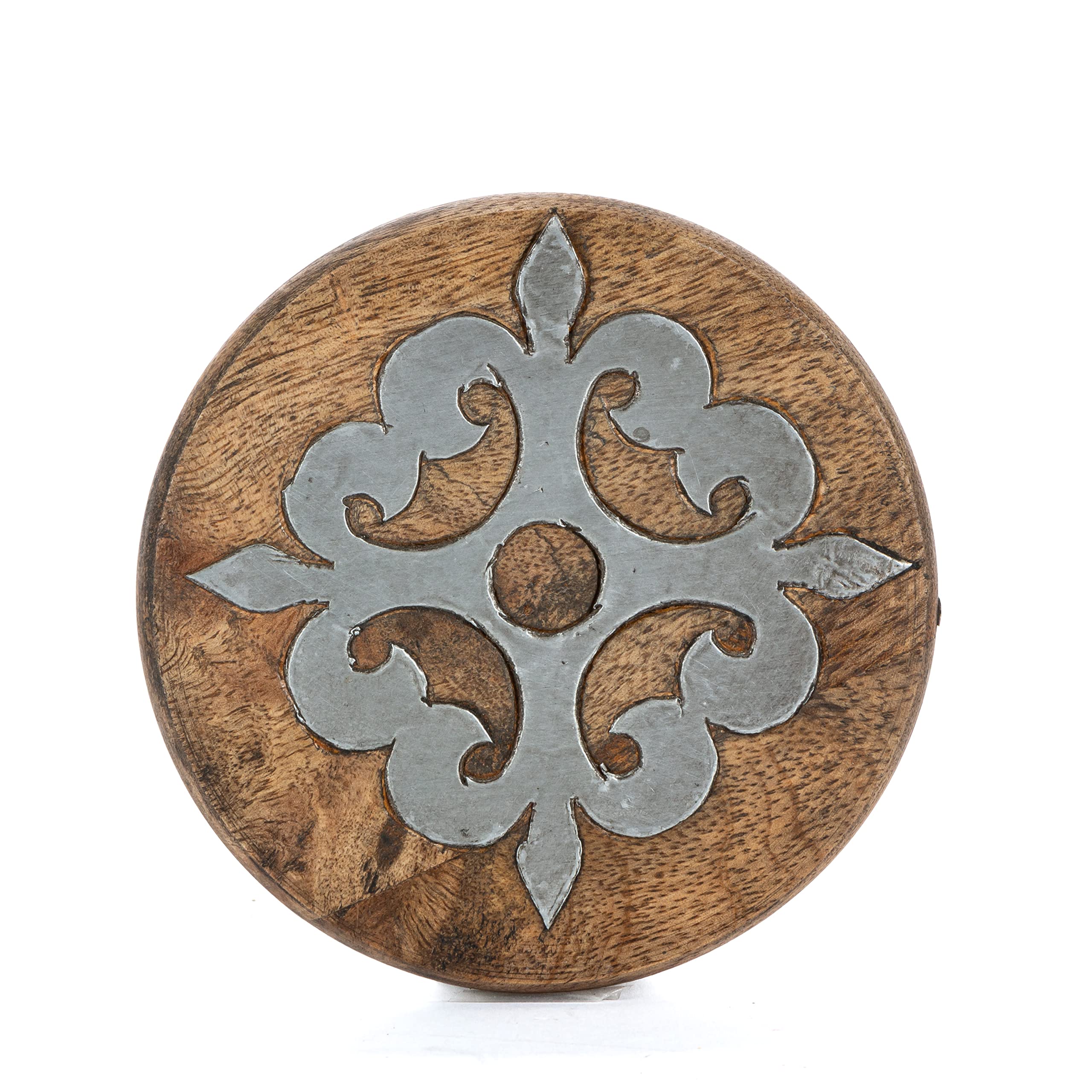 5-Inch Diameter Wood And Metal Heritage Collection Coasters With Wooden Holder