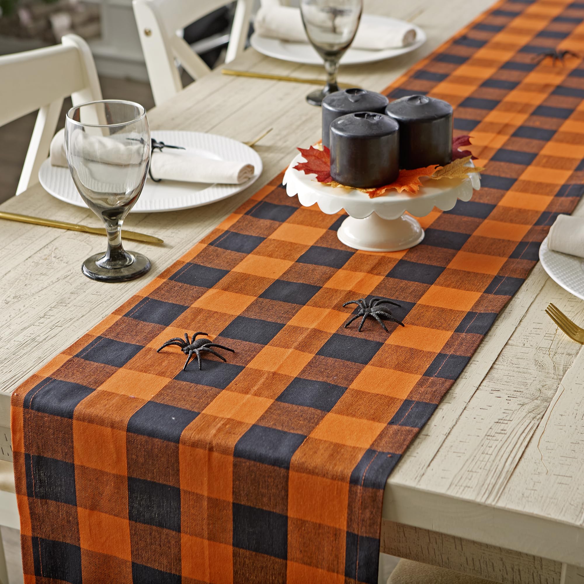 Dii Buffalo Check Collection, Classic Farmhouse Table Runner, 14X72, Orange & Black