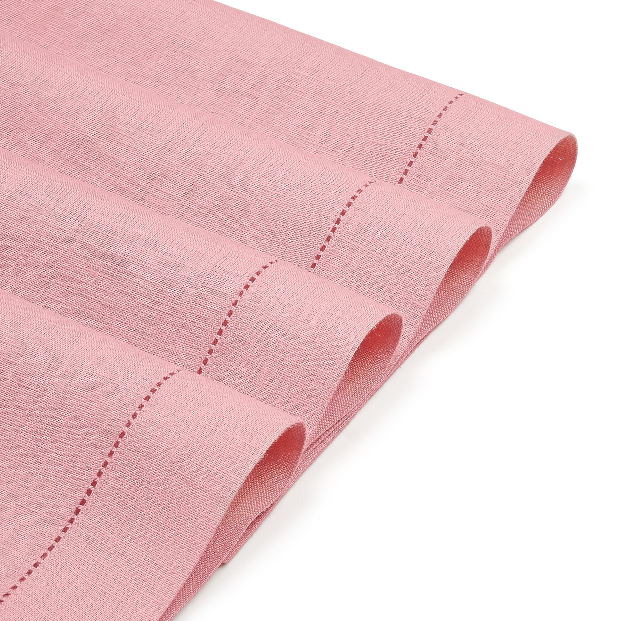 D'Moksha Homes Linen Placemats Set Of 4-100% Pure Linen Dusty Pink Placemats 14 X 19 Inch - Classic Hemstitch, Washable Dusty Pi