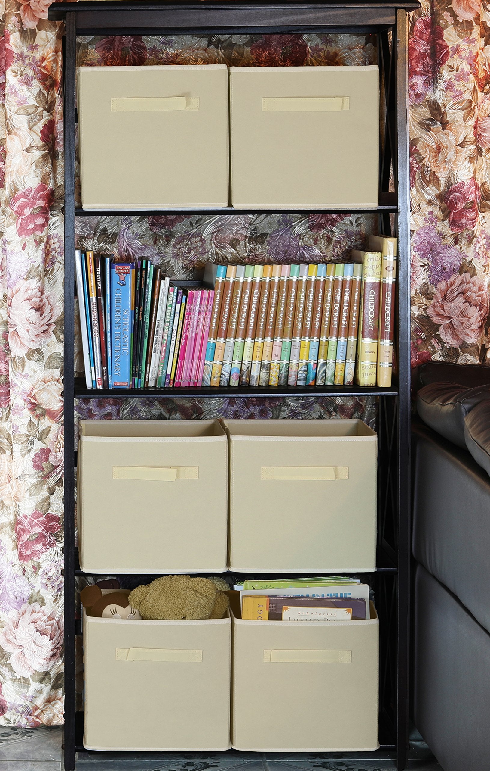 Simple Houseware Foldable Cloth Storage Cube Basket Bins Organizer, Beige - 6 Pack