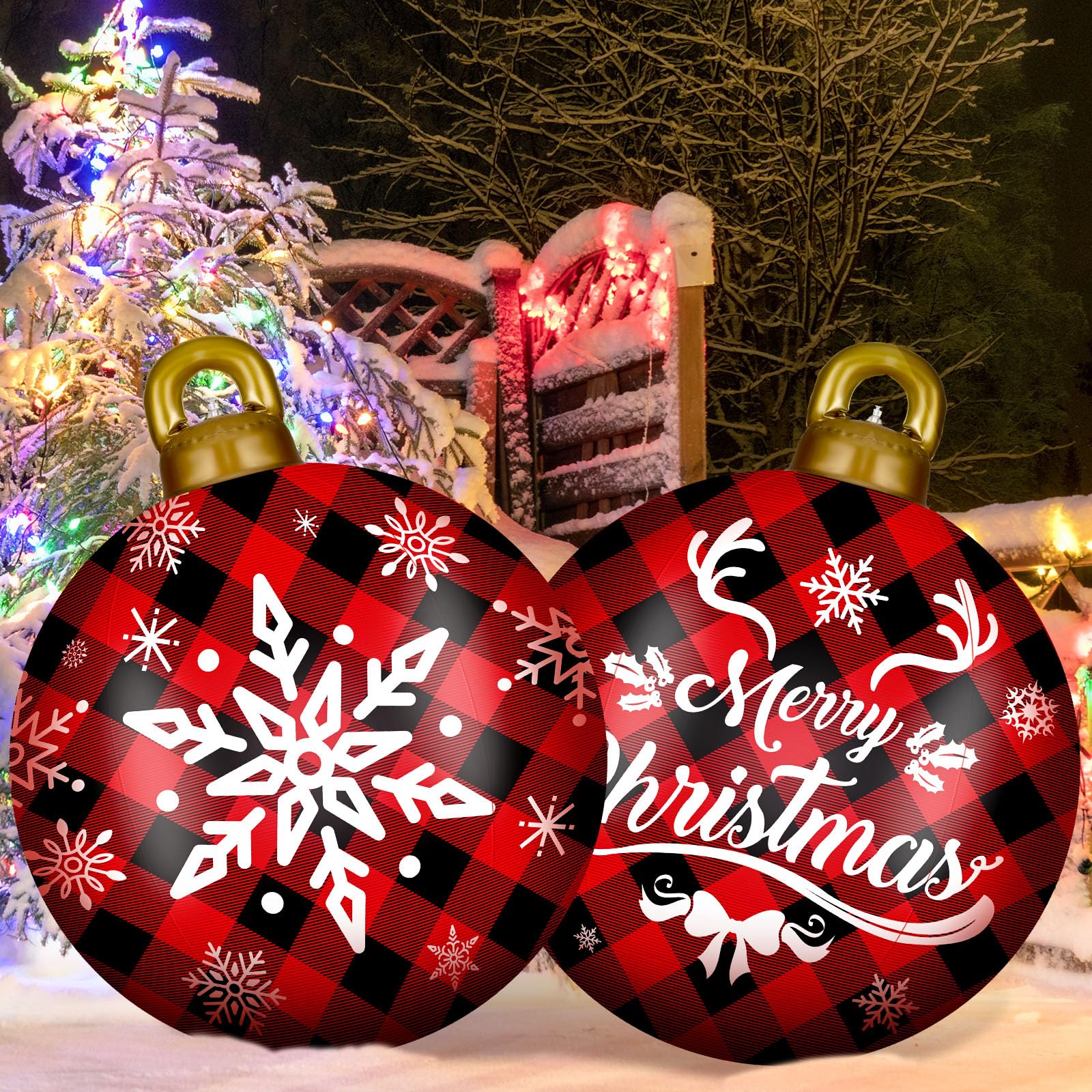 2 Pieces 32 Inch Giant PVC Inflatable Christmas Decorated Ball Ornaments Outdoor Large Xmas Blow Ball Decorations for Christmas 