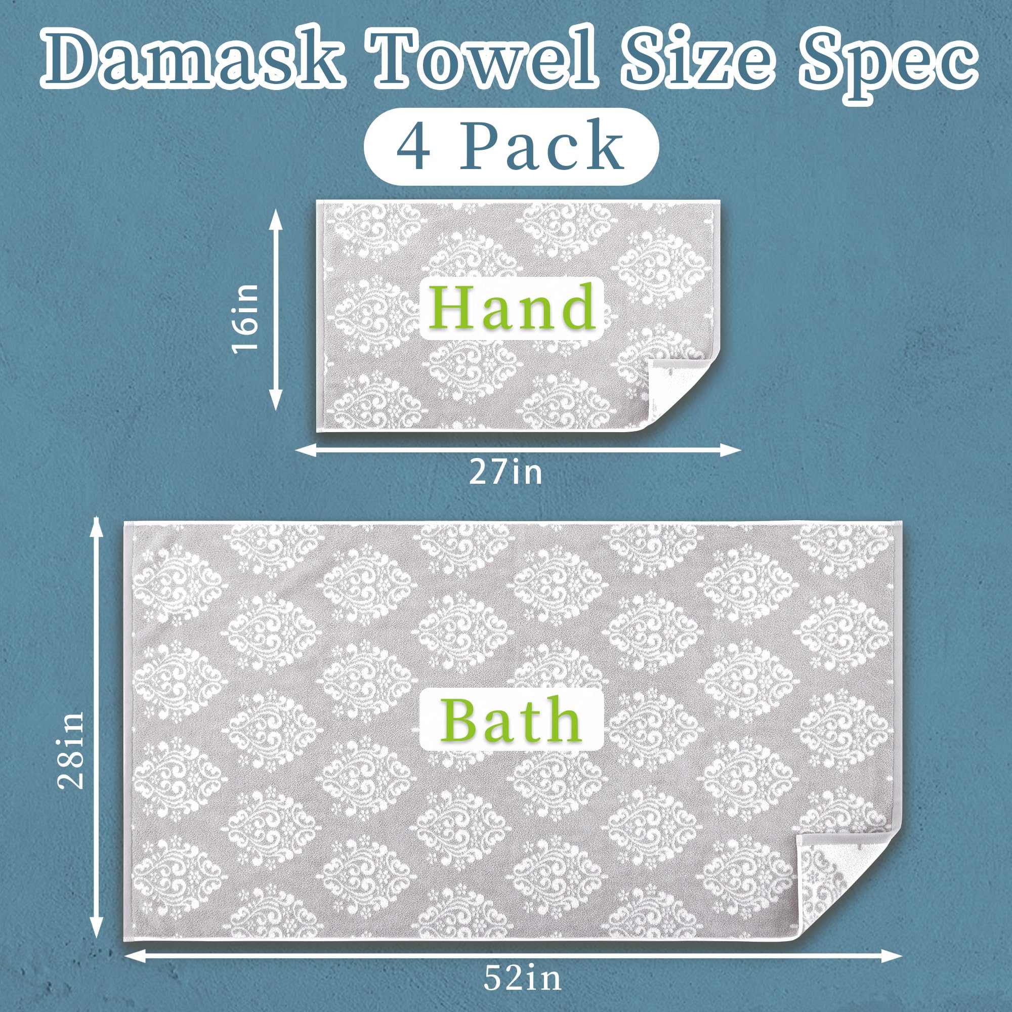 Hand Towels For Bathroom, 4Pc 16''X27'' - 100% Cotton | Quick Dry | Absorb | Lightweight, Decorative Hand Towels For Bathroom, G