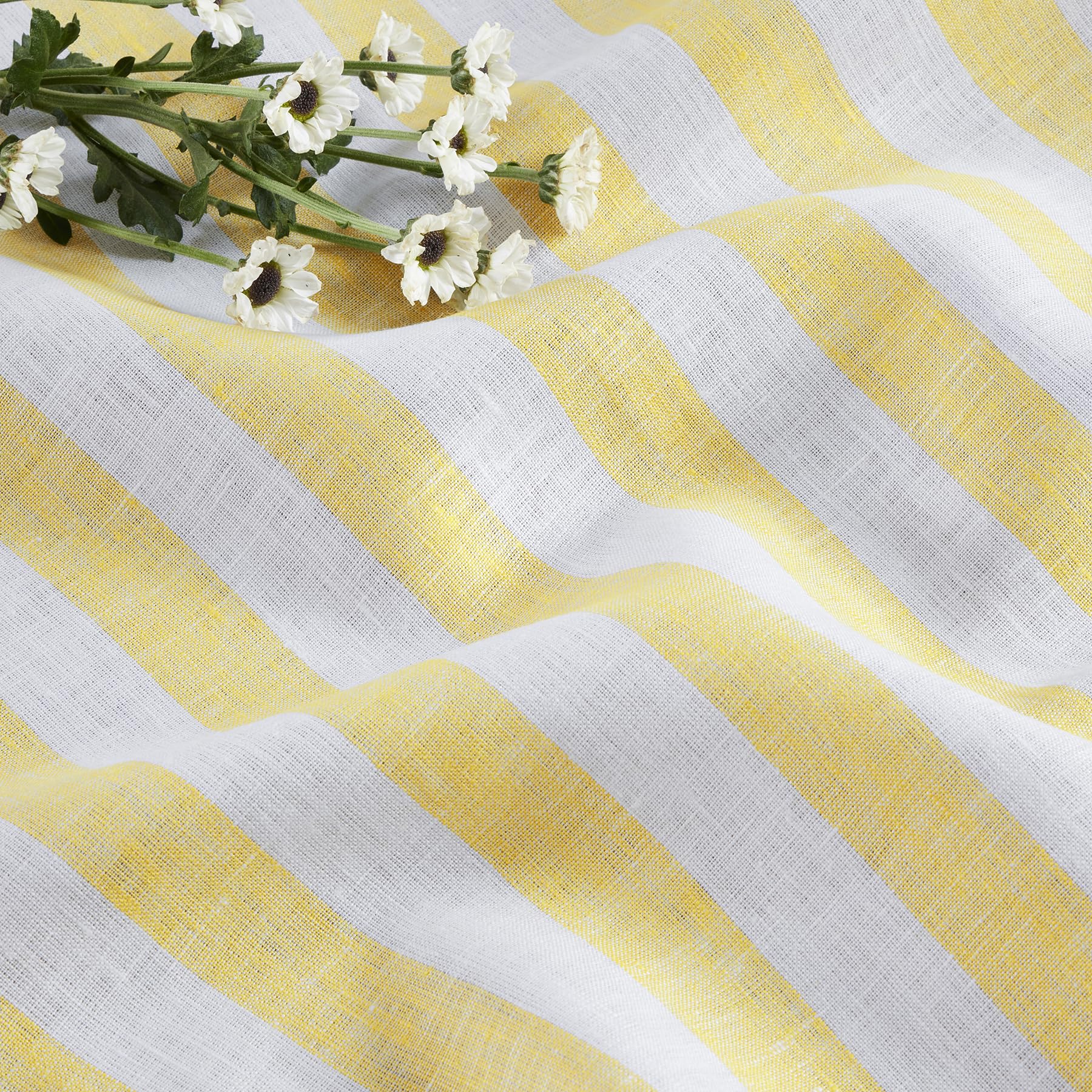 Solino Home Stripe Linen Placemats 19'' L X 14'' W Inch - 100% Pure Linen Yellow And White Cloth Placemats Set Of 4 - Sorrento S
