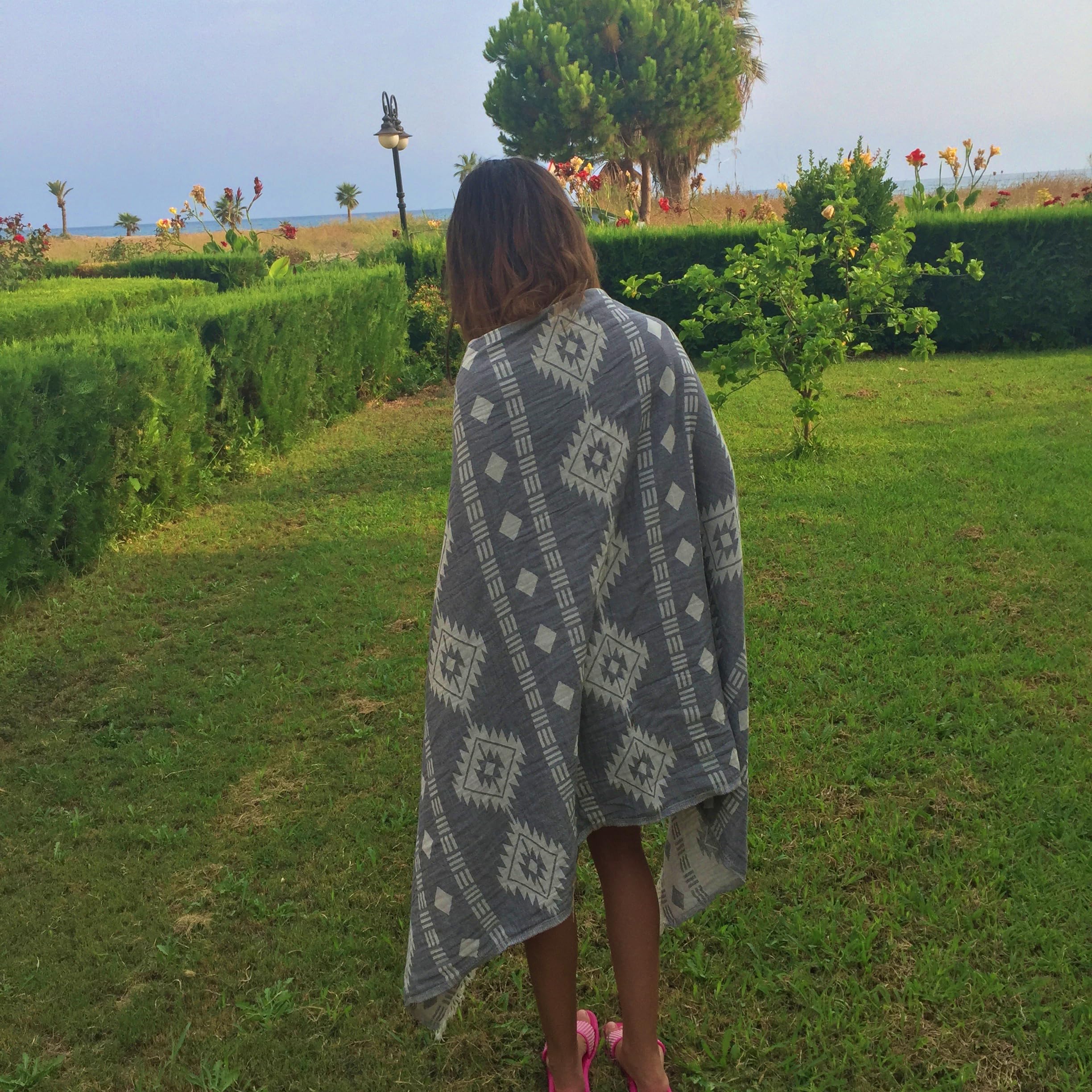 Bersuse 100% Cotton Belize Turkish Towel Beach Towel Bath Towel Dual Layer Peshtemal Beach Blanket Beach Essentials - 37X70 Inch