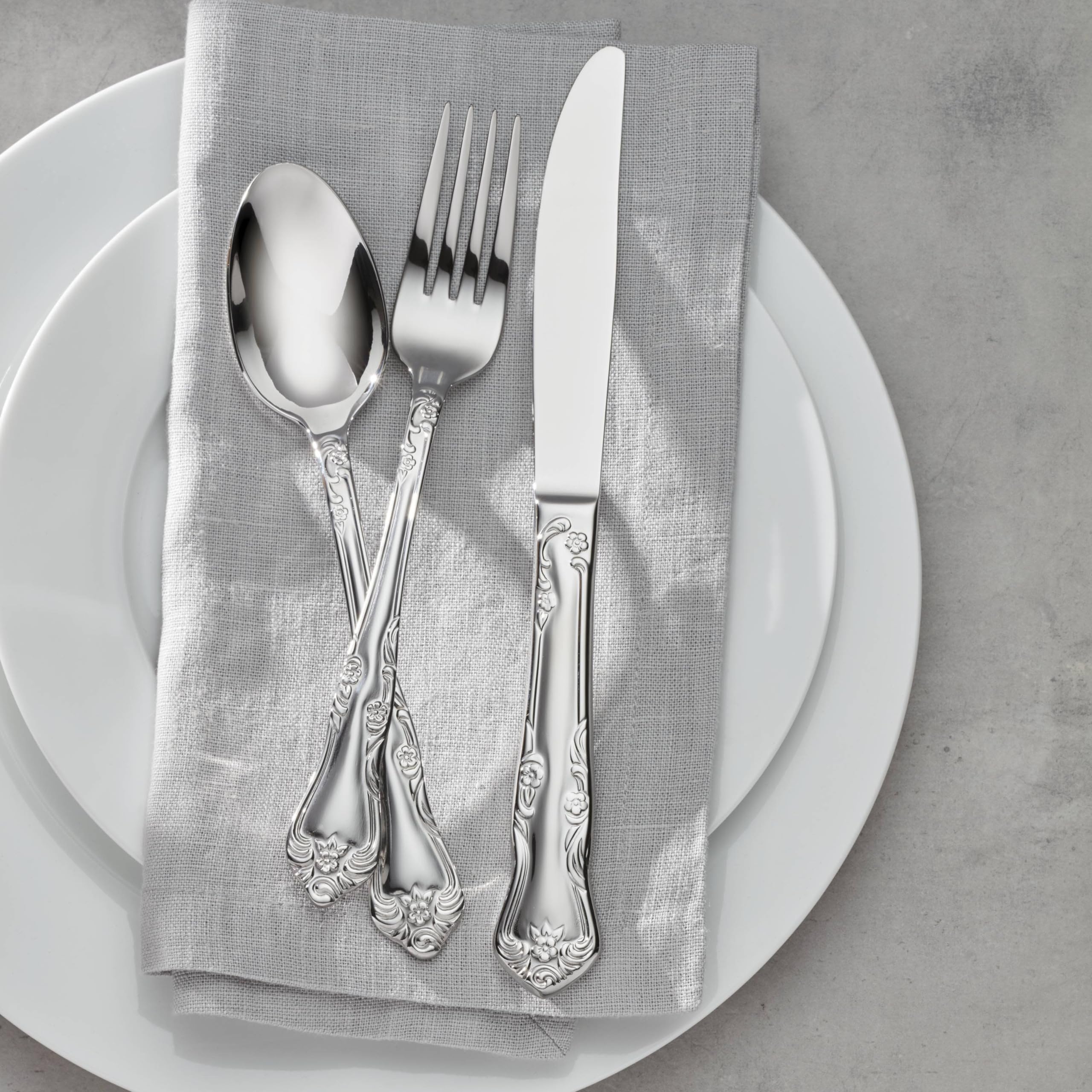 Oneida Azalea 20 Piece Everyday Flatware, Service For 4, 18/0 Stainless Steel, Silverware Set, Dishwasher Safe, Silver