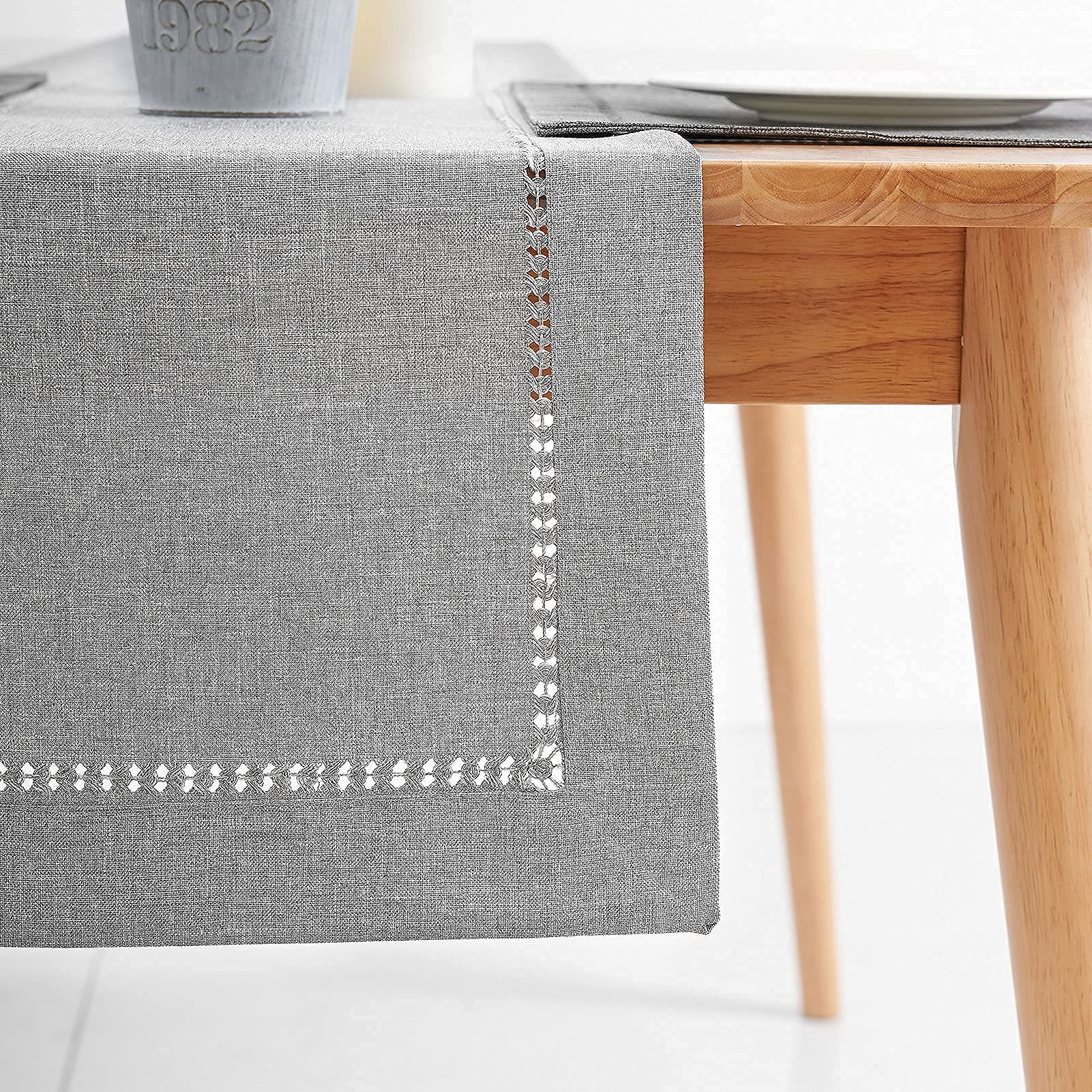 Arksu Handmade Hemstitch Polyester Table Runner Hollow Simple And Farmhouse Style For Everyday Dining Wedding Party Holiday Home