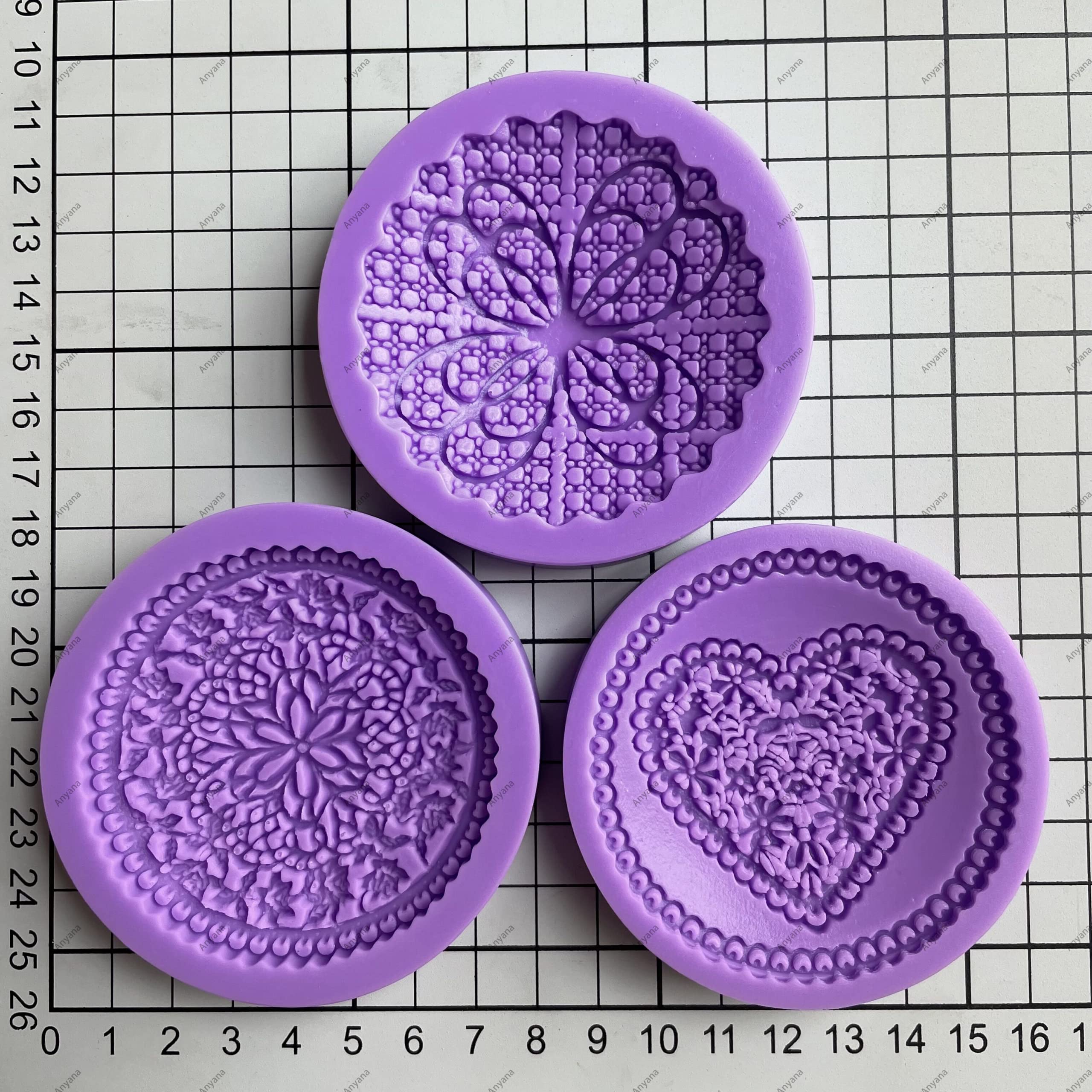 Anyana 3Pcs Set Fondant Impression Sugar Lace Molds Fondant Impression Lace Wedding Mould Silicone Imprint Mold Cake Decorating