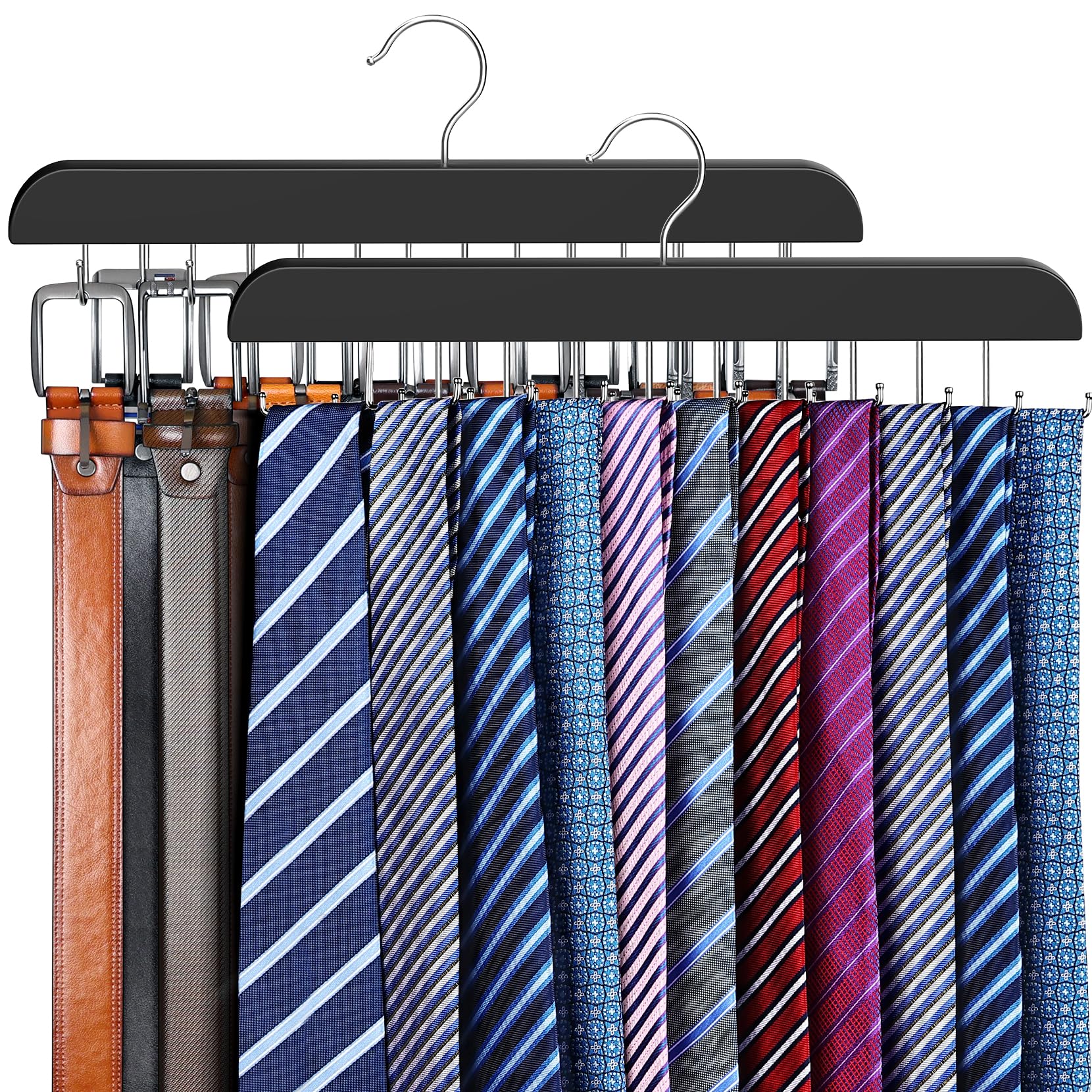 Resovo 2 Pack Tie Rack & Belt Hanger 2 In 1 Tie Hanger Space Saving Max 42 Belts& 60 Ties Capacity For Closet Organizers And Sto