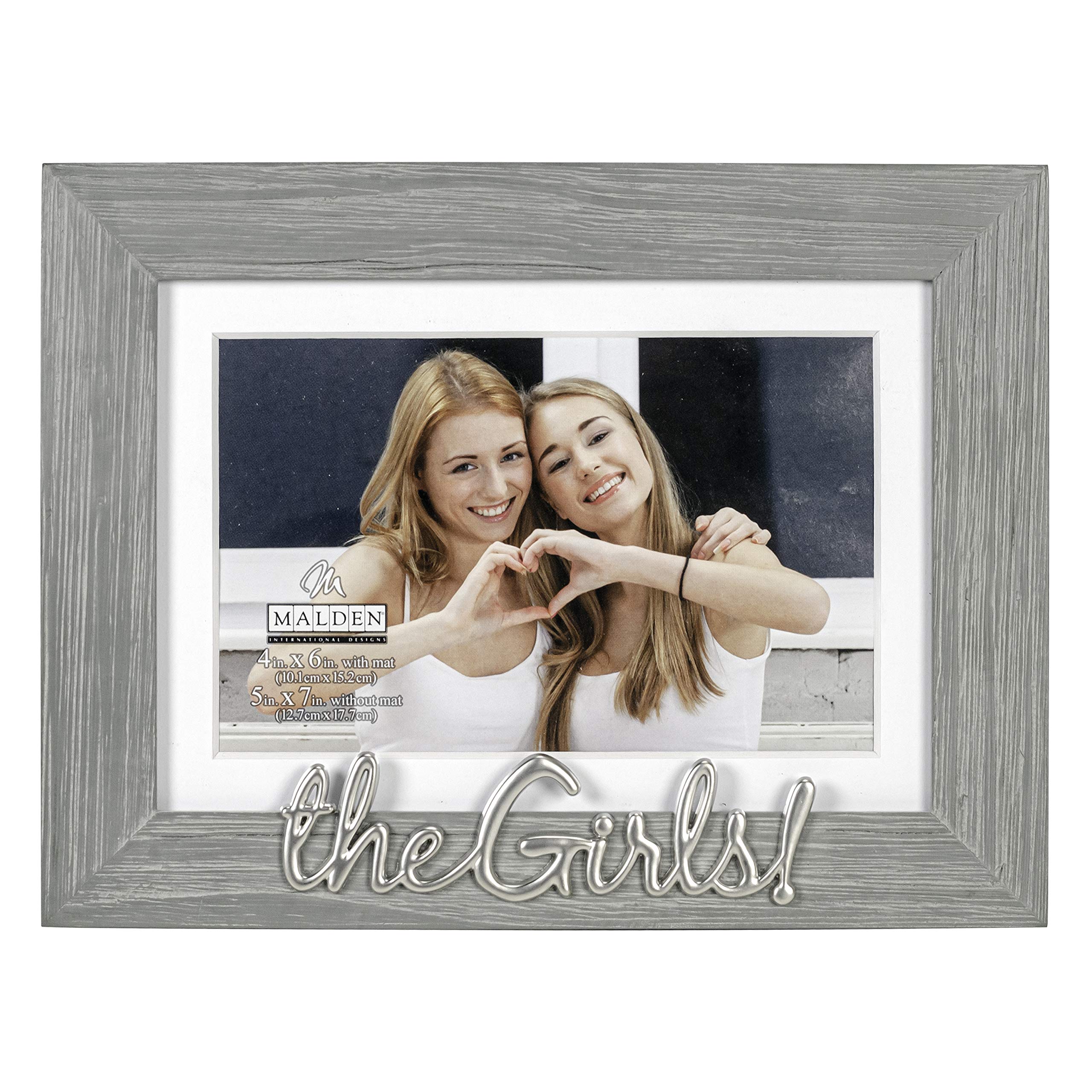 Malden International Designs 4x6 or 5x7 The Girls! Distressed Expressions Picture Frame Silver Finish The Girls! Word Attachment