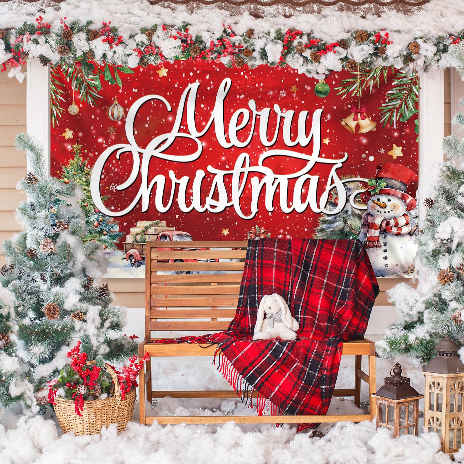 Large Christmas Banner Decorations Red Flag Outdoor 72X44 Inch, Merry For Indoor Home House Decor Party Supplies, Yard Sign Back