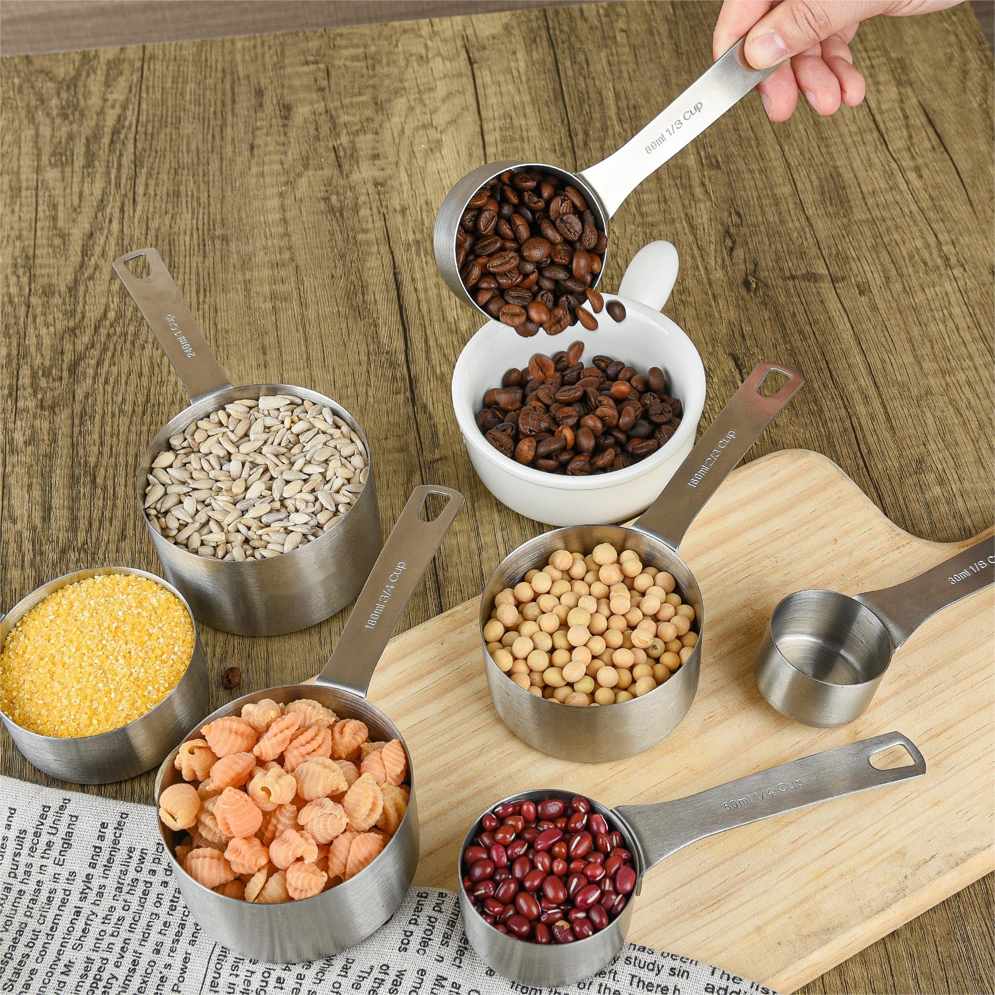 Measuring Cups With 3/4 Cup Measuring Cup Set Of 8, Stainless Steel Measuring Cups, Metal Measuring Cups Stainess Steel, Dry Mea