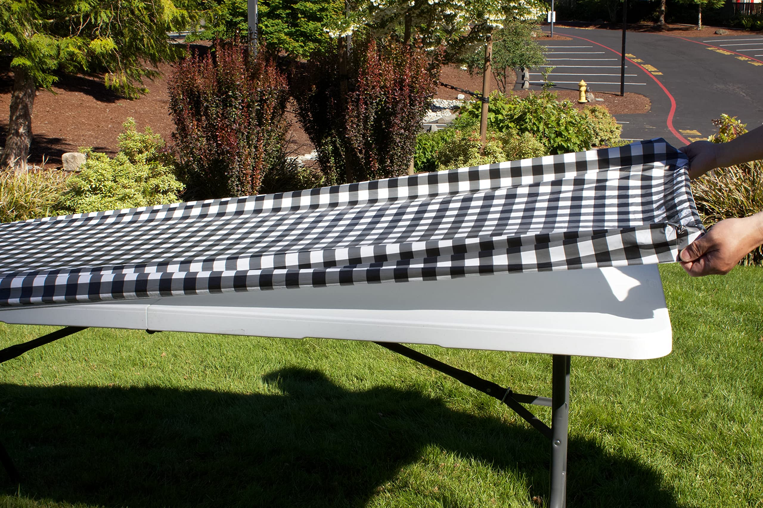 Rally Home Goods Outdoor Vinyl Tablecloth Rectangular Fitted Cover Table + Benches 3-pc, Flannel Backing Elastic 30x72 (6-FT),