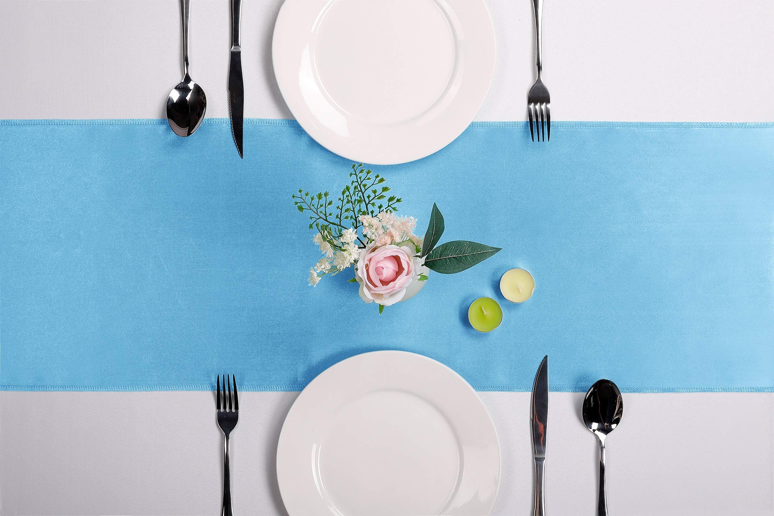 10-Pack Satin Table Runner Blue 12 X 108 Inches Long, Table Runners For Wedding, Birthday Parties, Banquets Decorations(10 Pack,