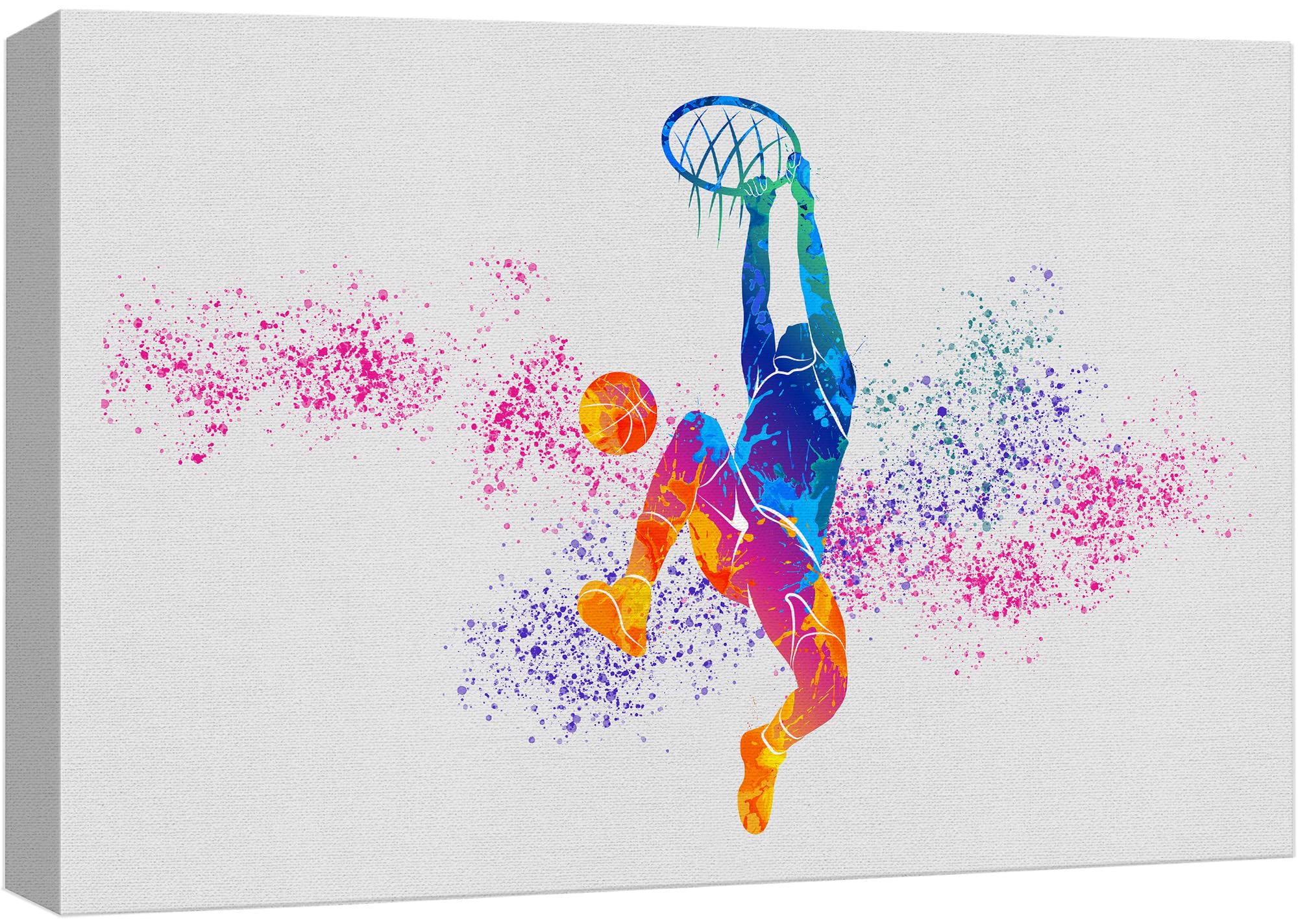 Wall26 Canvas Print Wall Art Rainbow Spray Paint Ink Basketball Player Sports & Fitness Athletes Digital Art Realism Boy'S Bedro