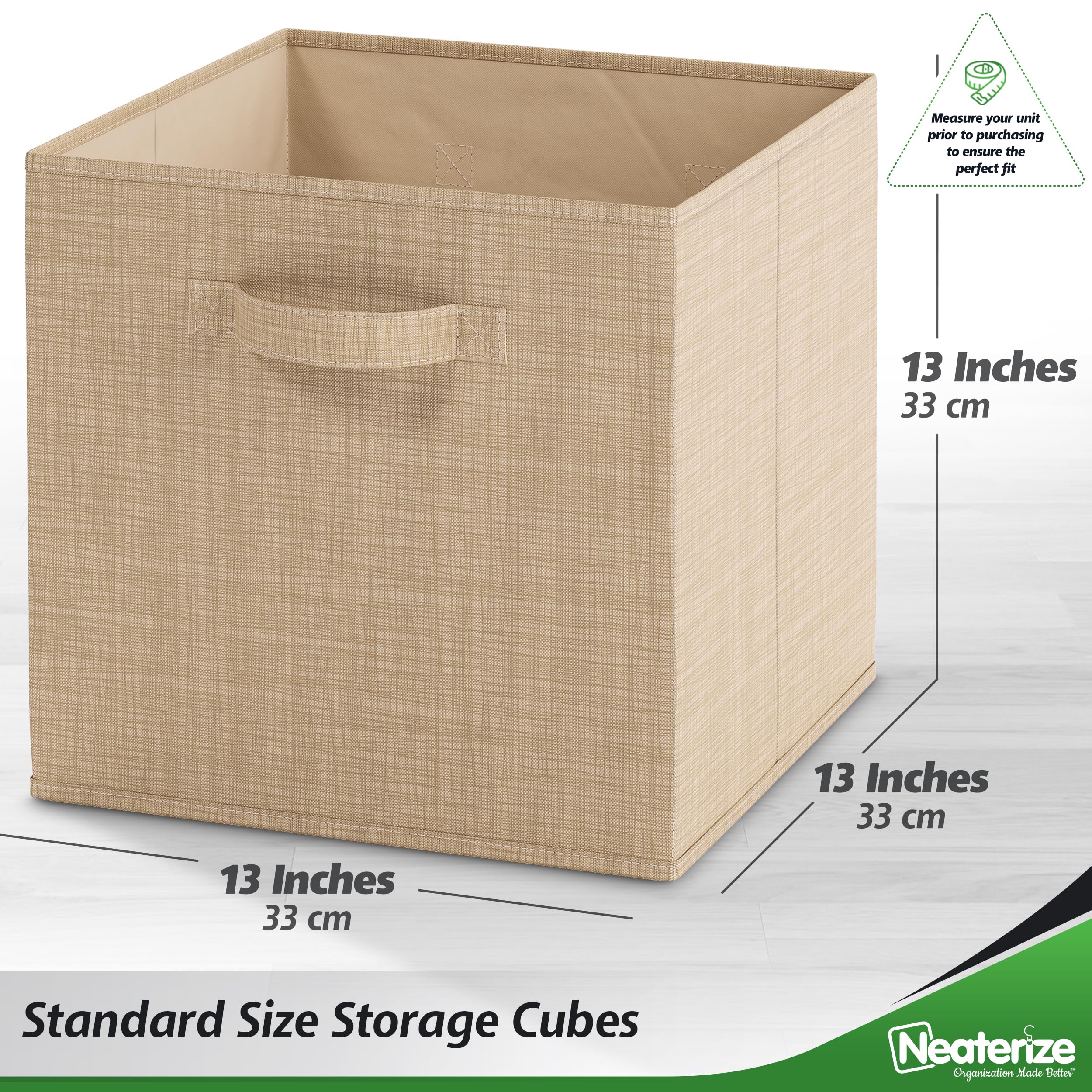 Fabric Storage Cubes For Cube Organizer - 6 Pack Heavy Duty Textured Beige Storage Bins - 13 Inch Cube Storage Bin, Use As A Clo