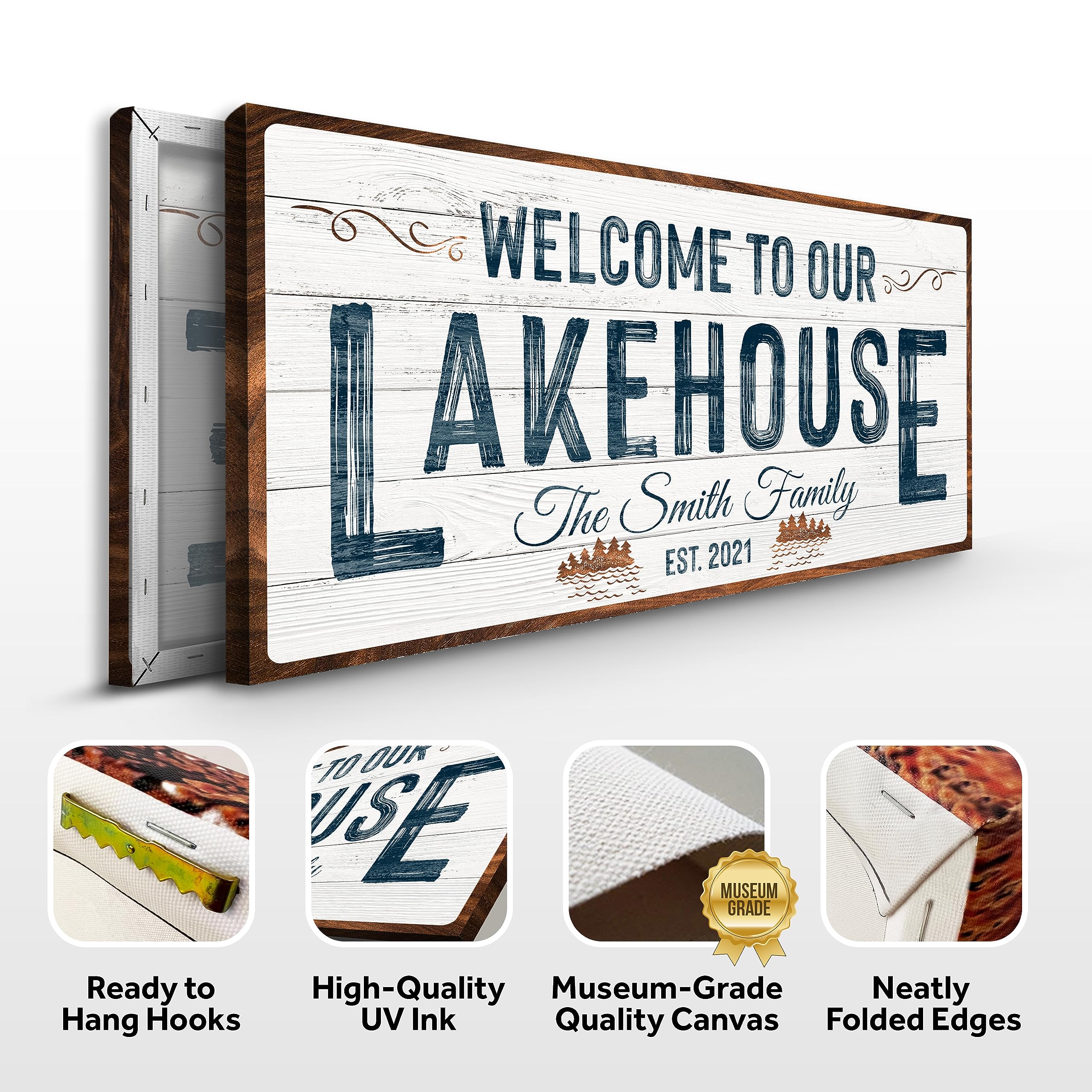 Tailored Canvases Custom Lake House Sign - Large Rustic Print Decor Canvas Wall Art For Living Room, Bedroom, Kitchen And Entryw